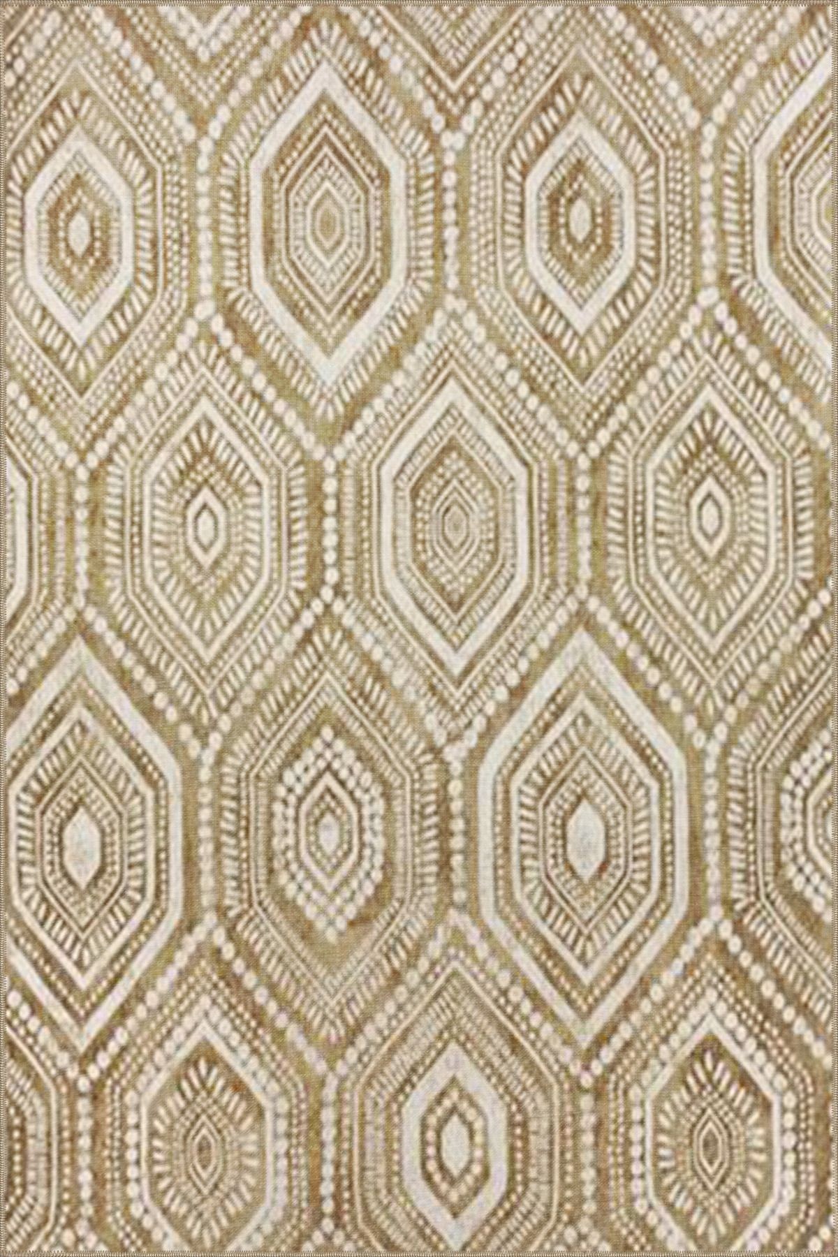 Bej Temalı Geleneksel Motif Desenli Vintage Dekoratif Halı 4715