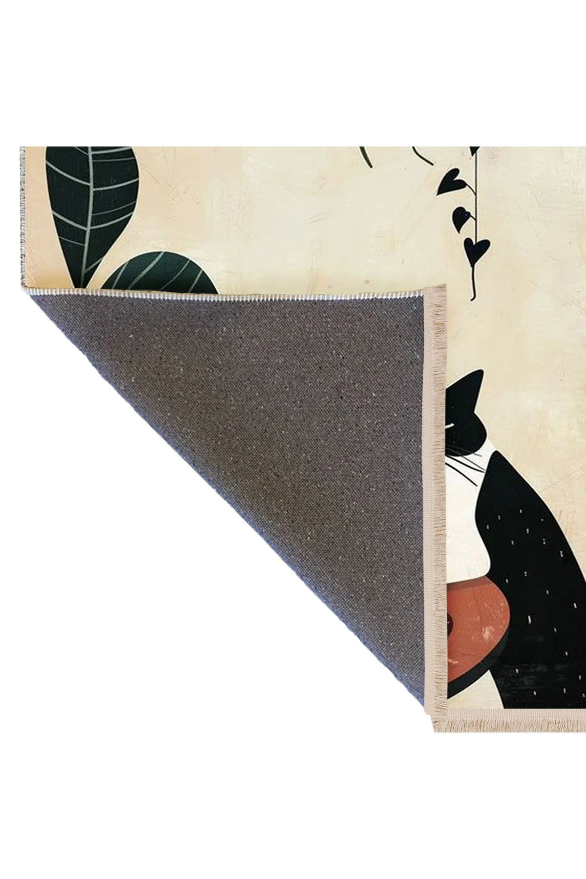 Özge Koleksiyonu Kedi Kadeh ve Peynir Desenli Dokuma Taban Modern Dekoratif Halı özge44