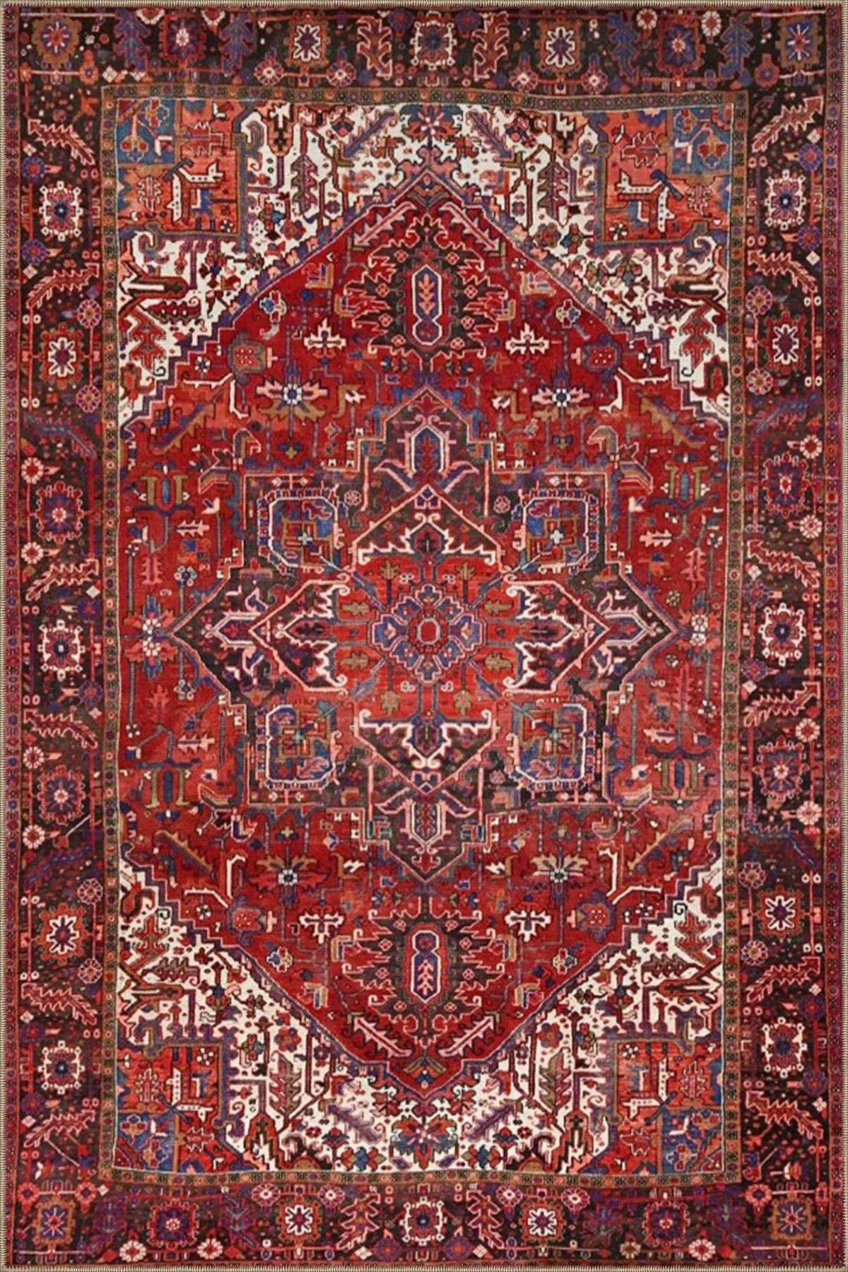 Kırmızı ve Beyaz Renklerde Geleneksel Dekoratif Dokuma Taban Halı miravip17