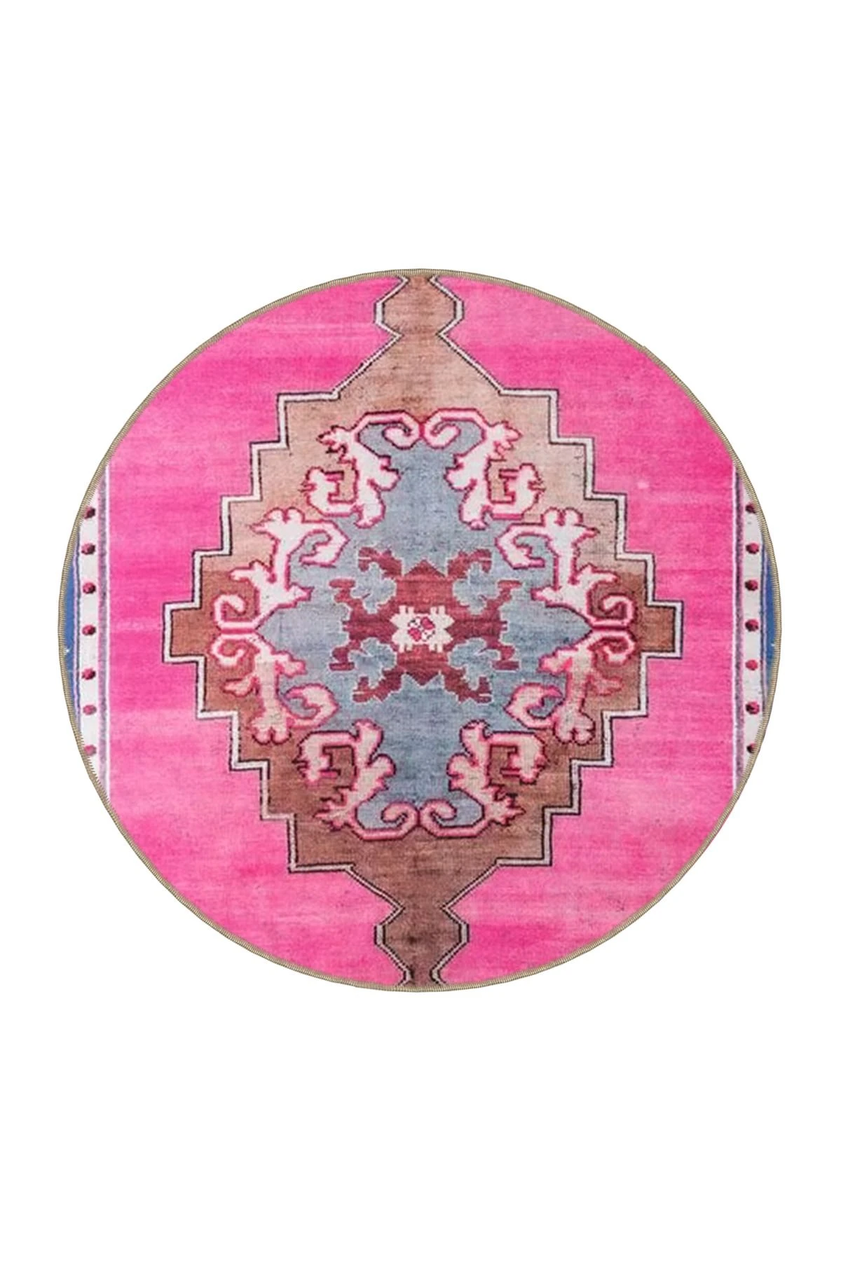 Mavi Pembe Temalı Geleneksel Motif Desenli Vintage Dekoratif Halı 3611