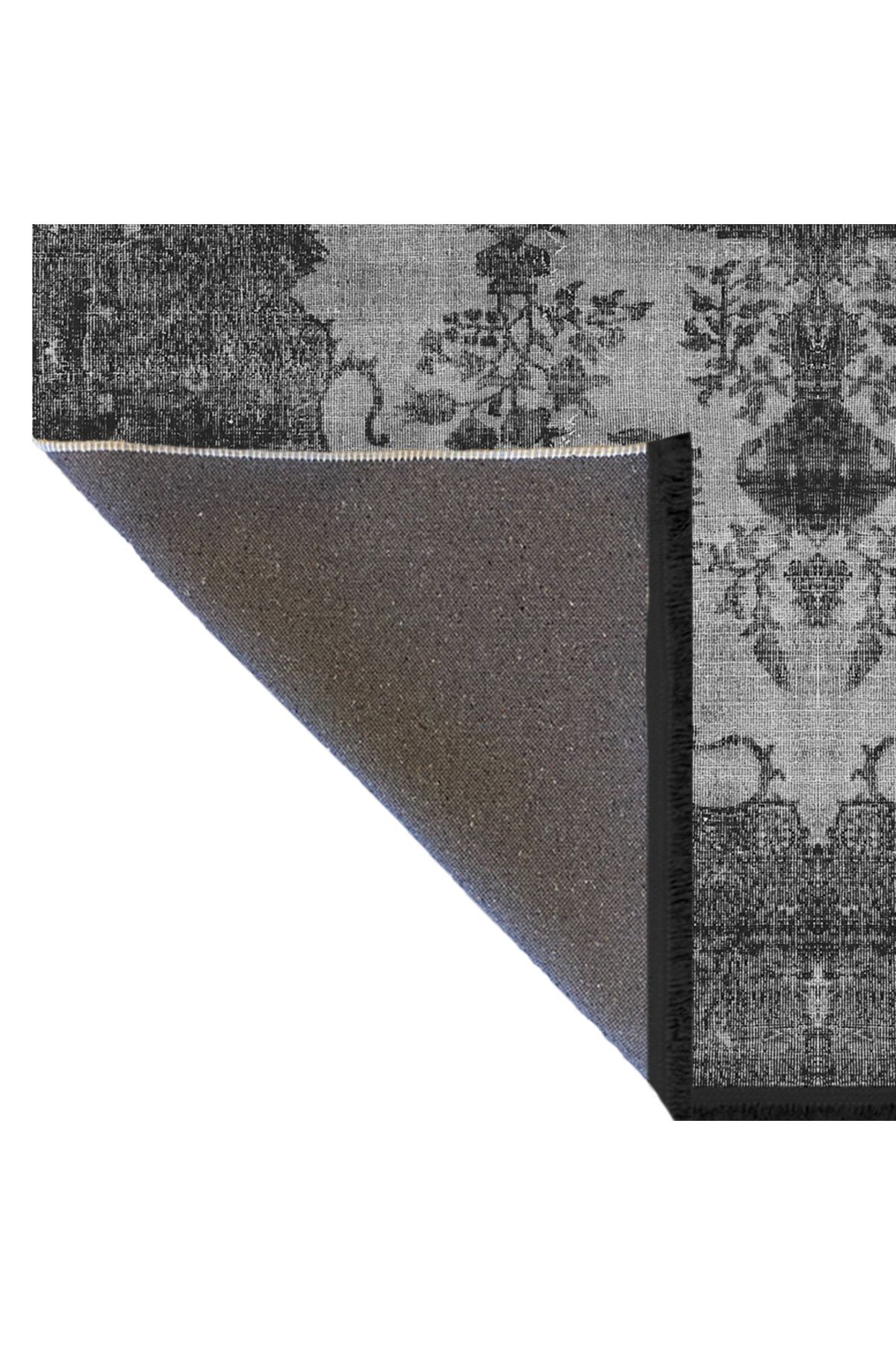 Mira Koyu Ton Gri Temalı Geleneksel Motif Etnik Desenli Vintage Dekoratif Halı Mira 1608