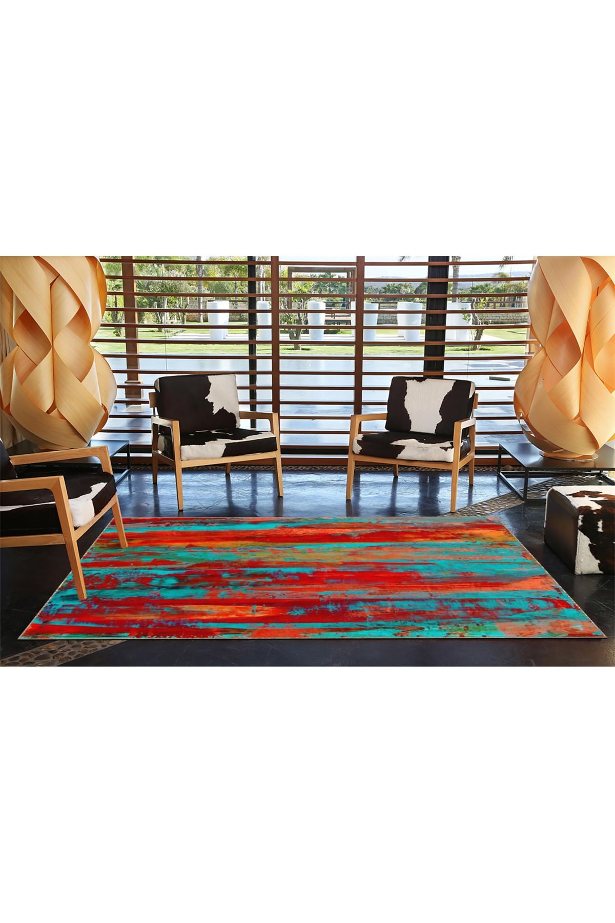 Kırmızı Mavi Desenli Modern Dekoratif Halı ve Yıkanabilir Halı miravip9572