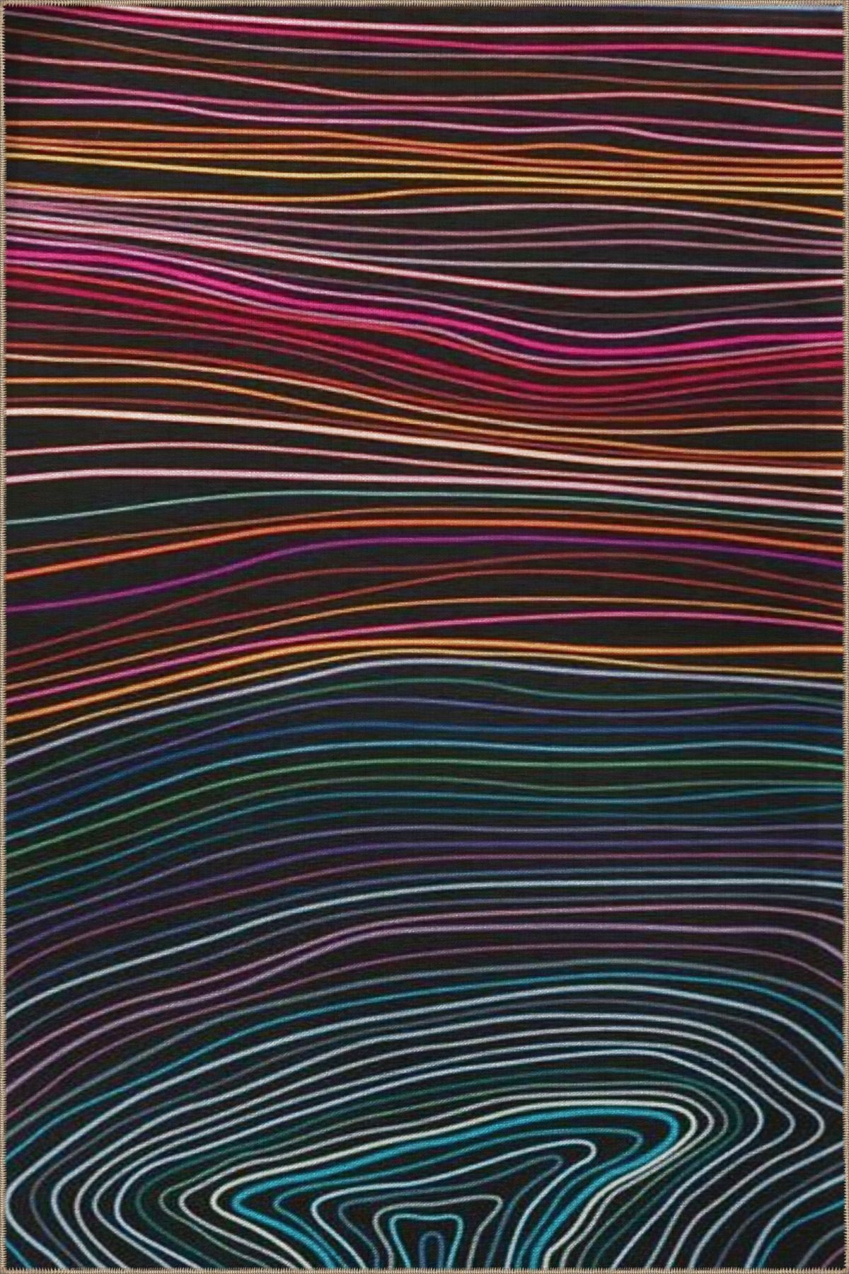 Koyu Ton Çok Renkli Soyut Dalgalı Spiral Desenli Kreatif Modern Dekoratif Halı 2348