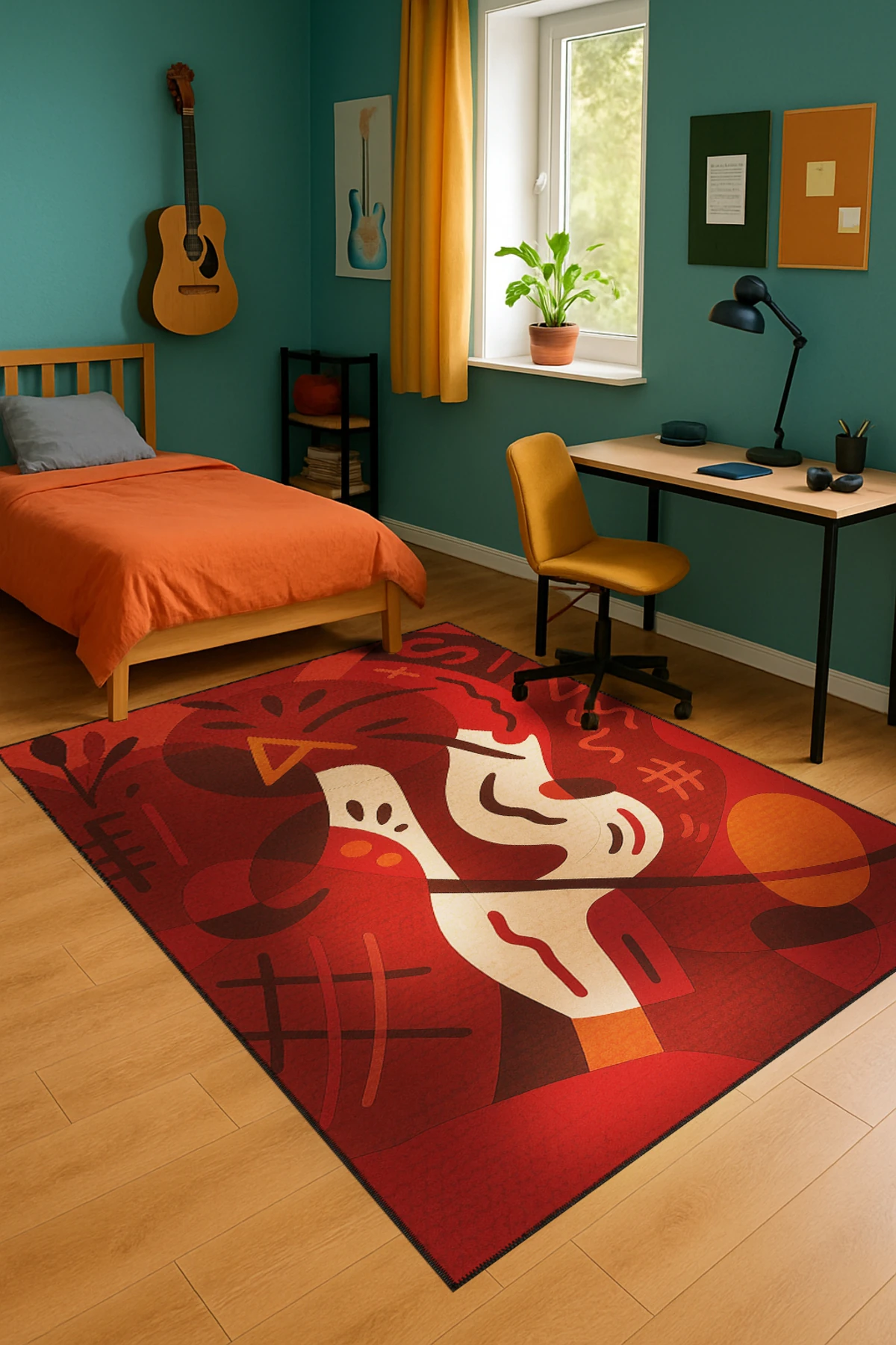 MOSSO Grafiti Motifli Desen Dokuma Taban Vintage Dekoratif Halı mosso903