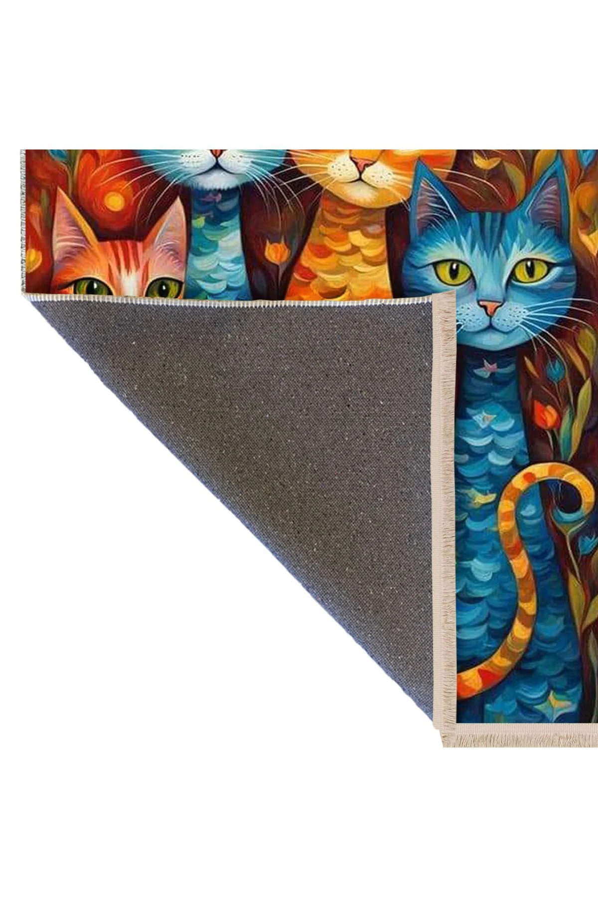 İnci Koleksiyonu Çok Renkli Soyut Kediler Desenli Dokuma Taban Modern Dekoratif Halı inci07