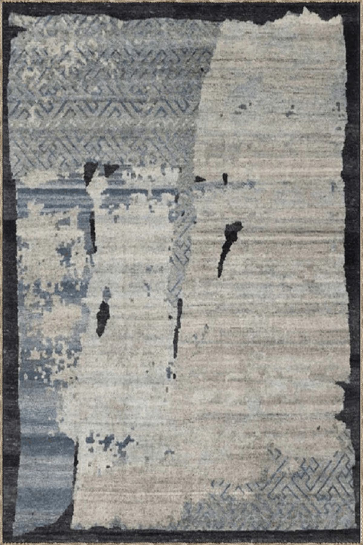 Gri Bej Temalı Soyut Abstract Desenli Kreatif Modern Dekoratif Halı 3890