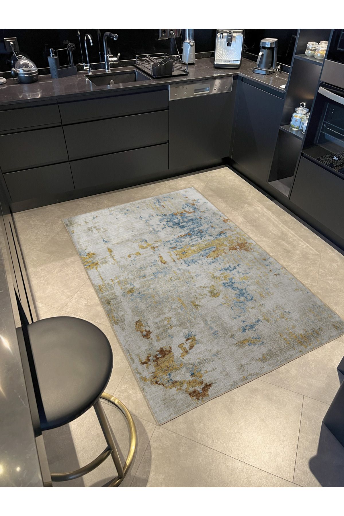 Bej Temalı Çok Renkli Soyut Desenli Kreatif Modern Dekoratif Halı 2858