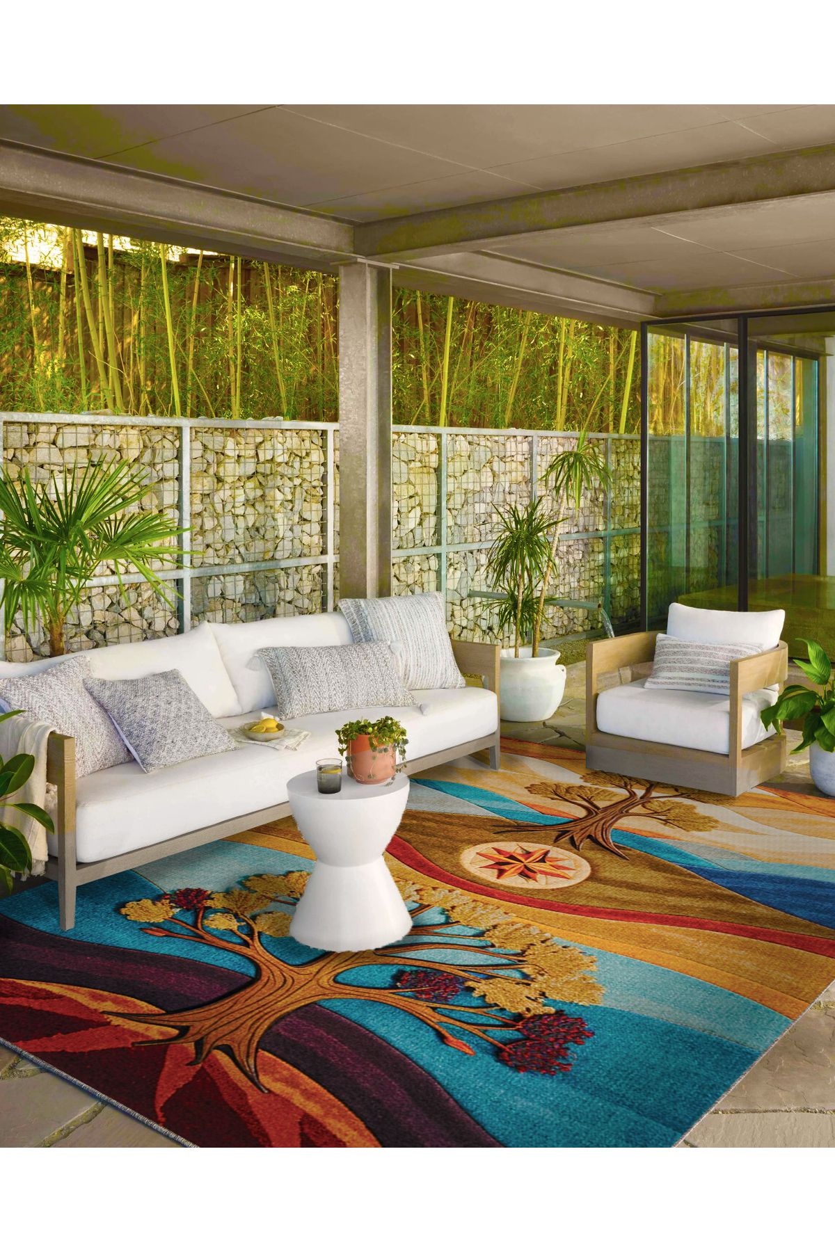 Paris Koleksiyonu Hayat Ağacı Tema Pastel Soyut Desenli Vintage Dekoratif Halı 66