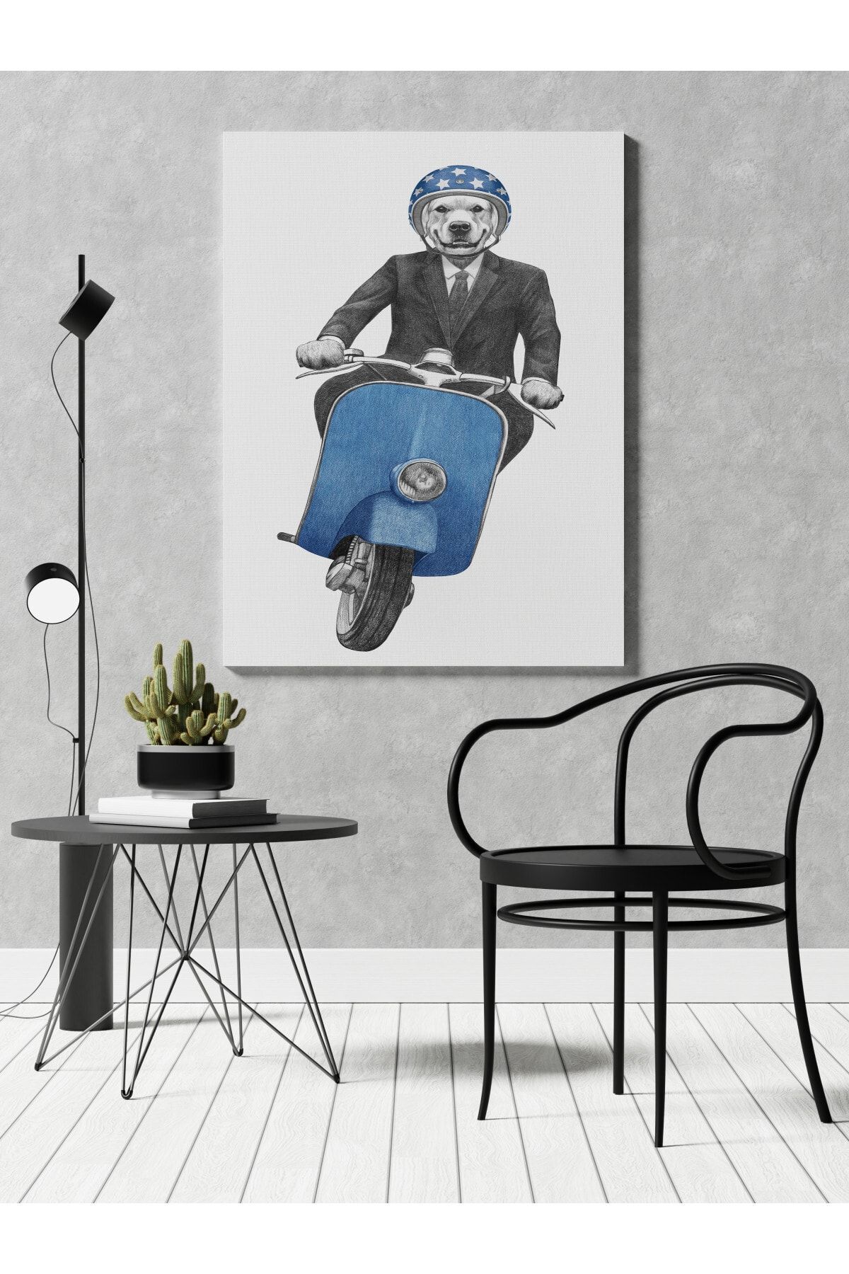 Kanvas Tablo Mavi Motorlu Köpek Hayvan Temalı 167