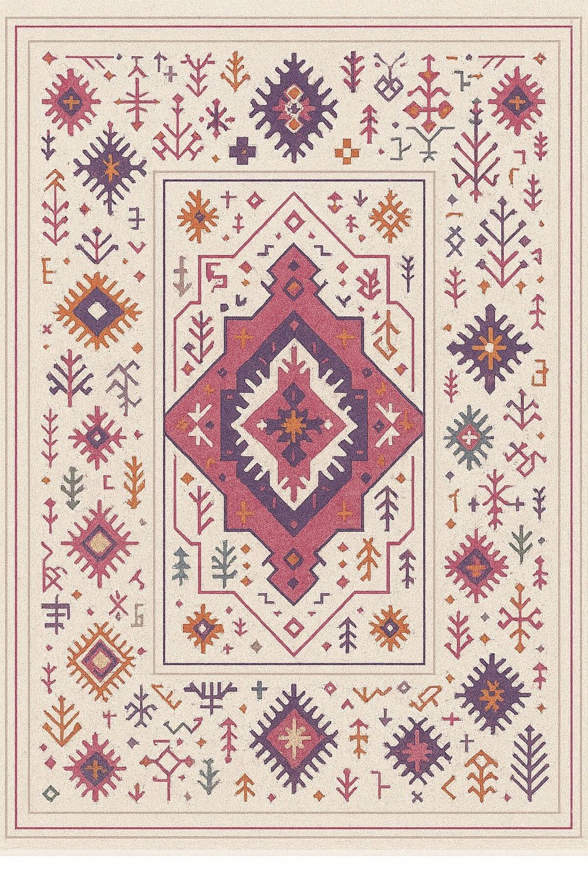 MOSSO Etnik Motifler Desenli Dokuma Taban Vintage Dekoratif Halı mosso105