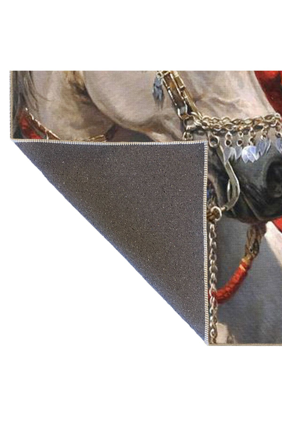 Animal Turuncu Tonlarda At Hayvan Desenli Dekoratif Halı miravip721