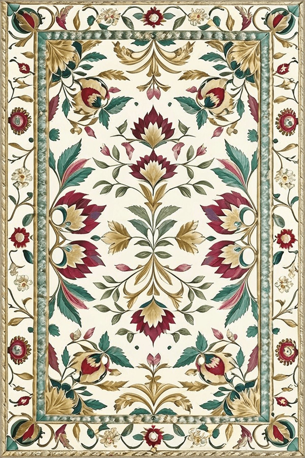 Paris Koleksiyonu Açık Ton Karma Çiçek Motifleri Desenli Vintage Dekoratif Halı 99