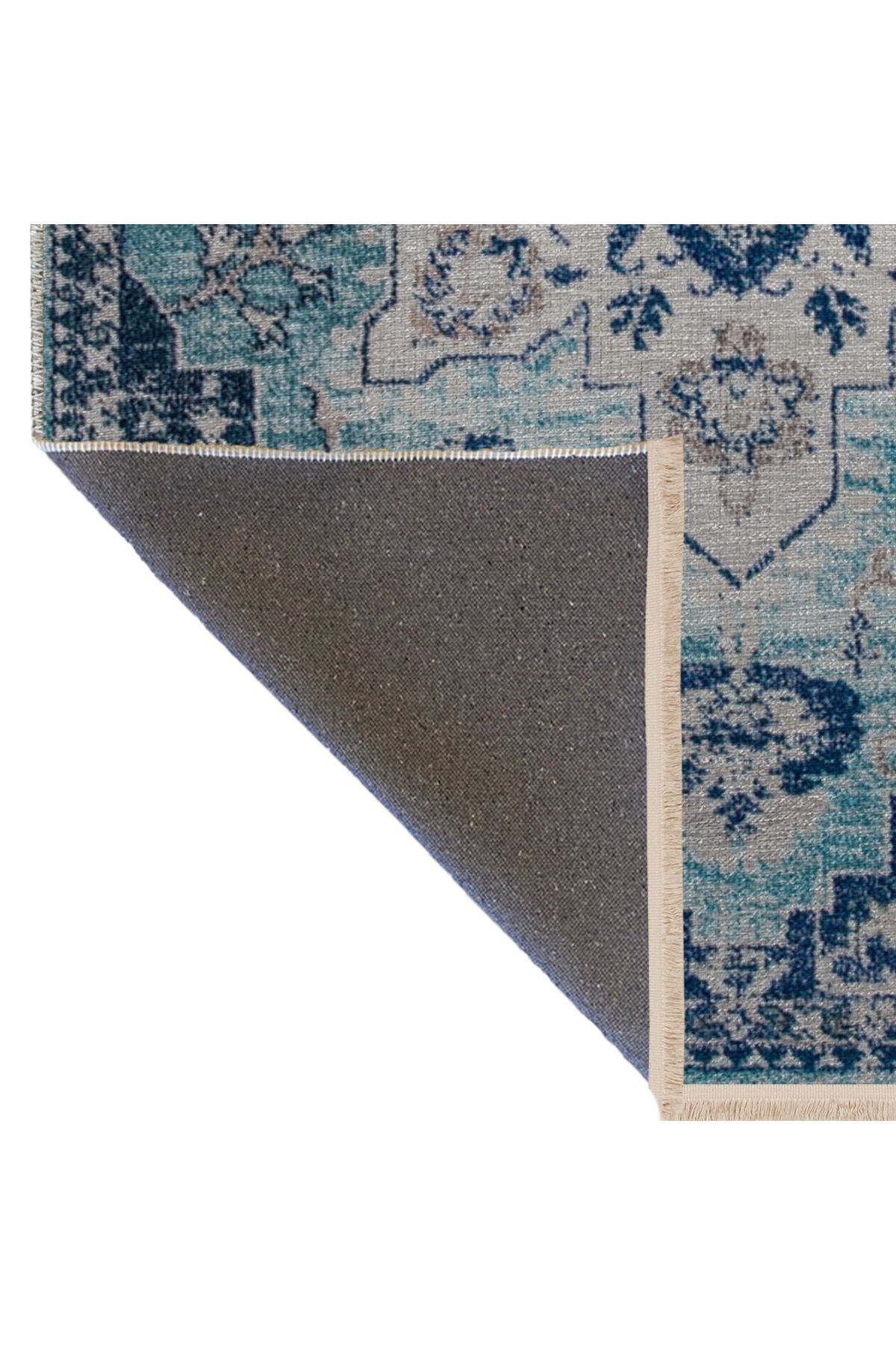 Mavi Temalı Geleneksel Motif Desenli Kreatif Vintage Dekoratif Halı 2966