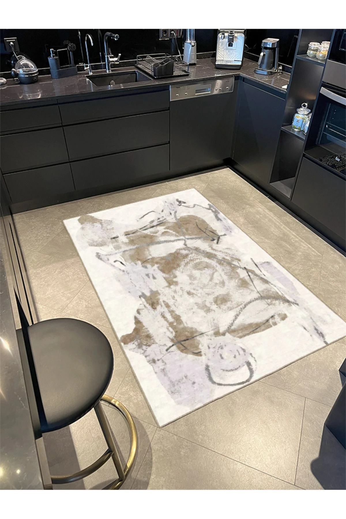 Etnik Krem Renkli Desenli Dekoratif Halı miravip906