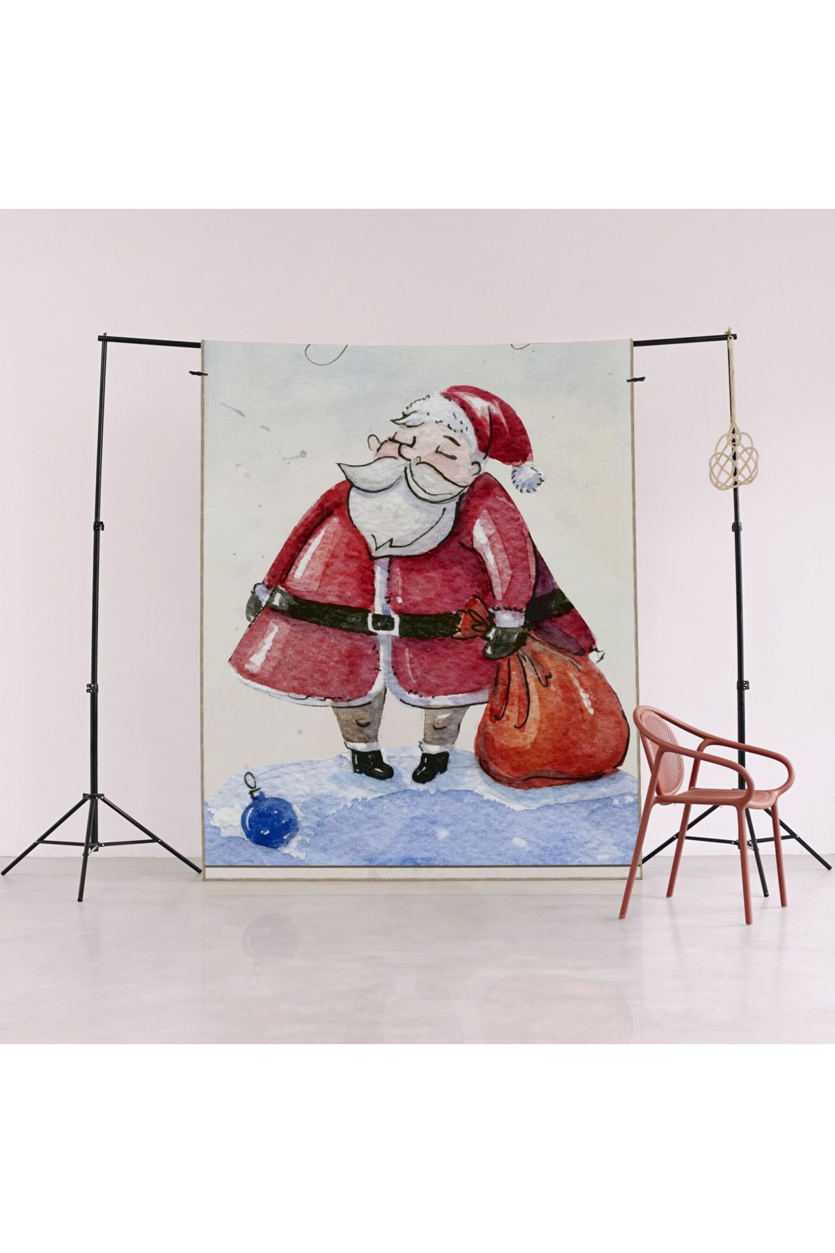 Mavi Bej Yılbaşı Temalı Noel Baba Desenli Kreatif Modern Dekoratif Halı 2239