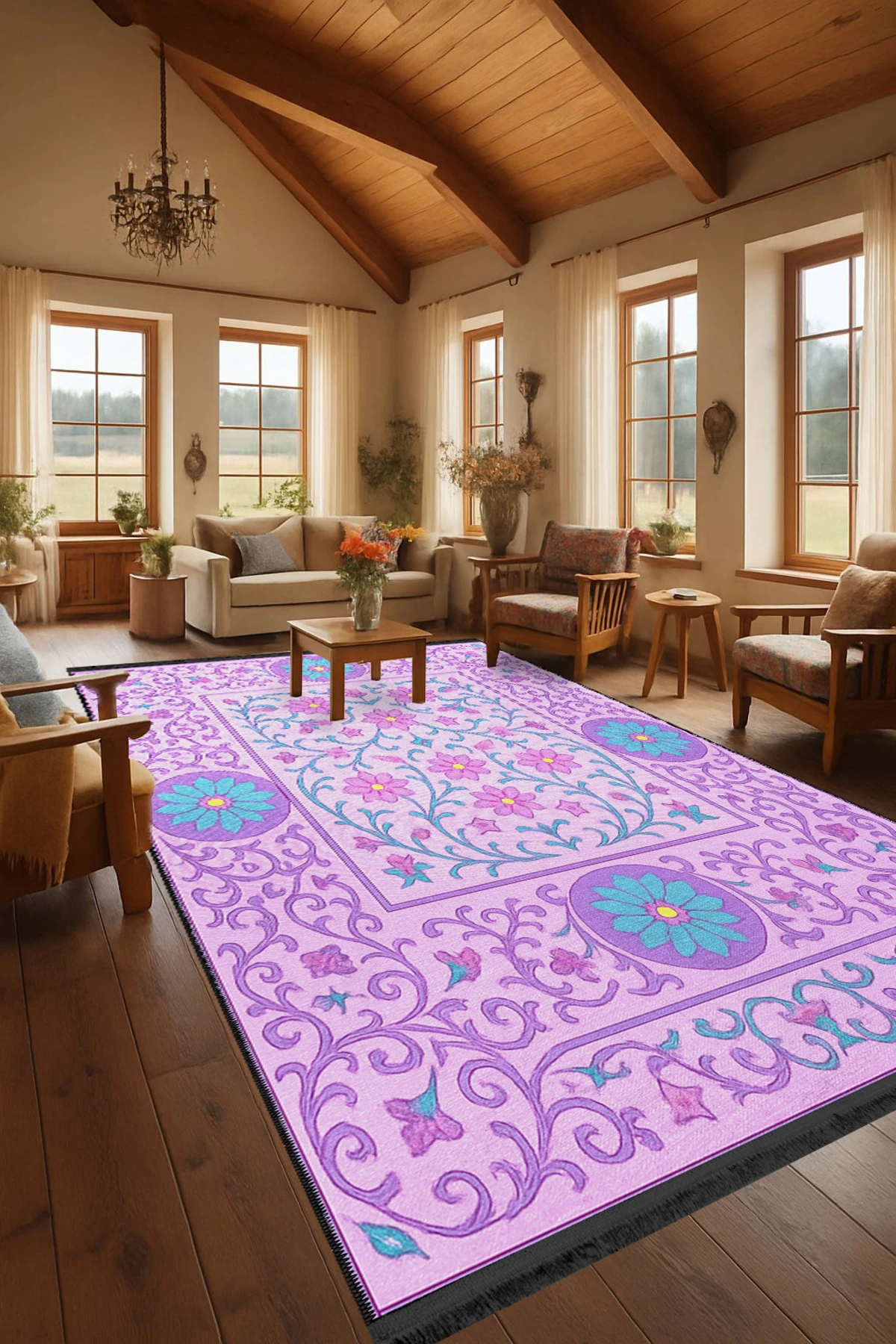 MOSSO Çok Renkli Geleneksel Temalı Desen Dokuma Taban Modern Dekoratif Halı mosso294