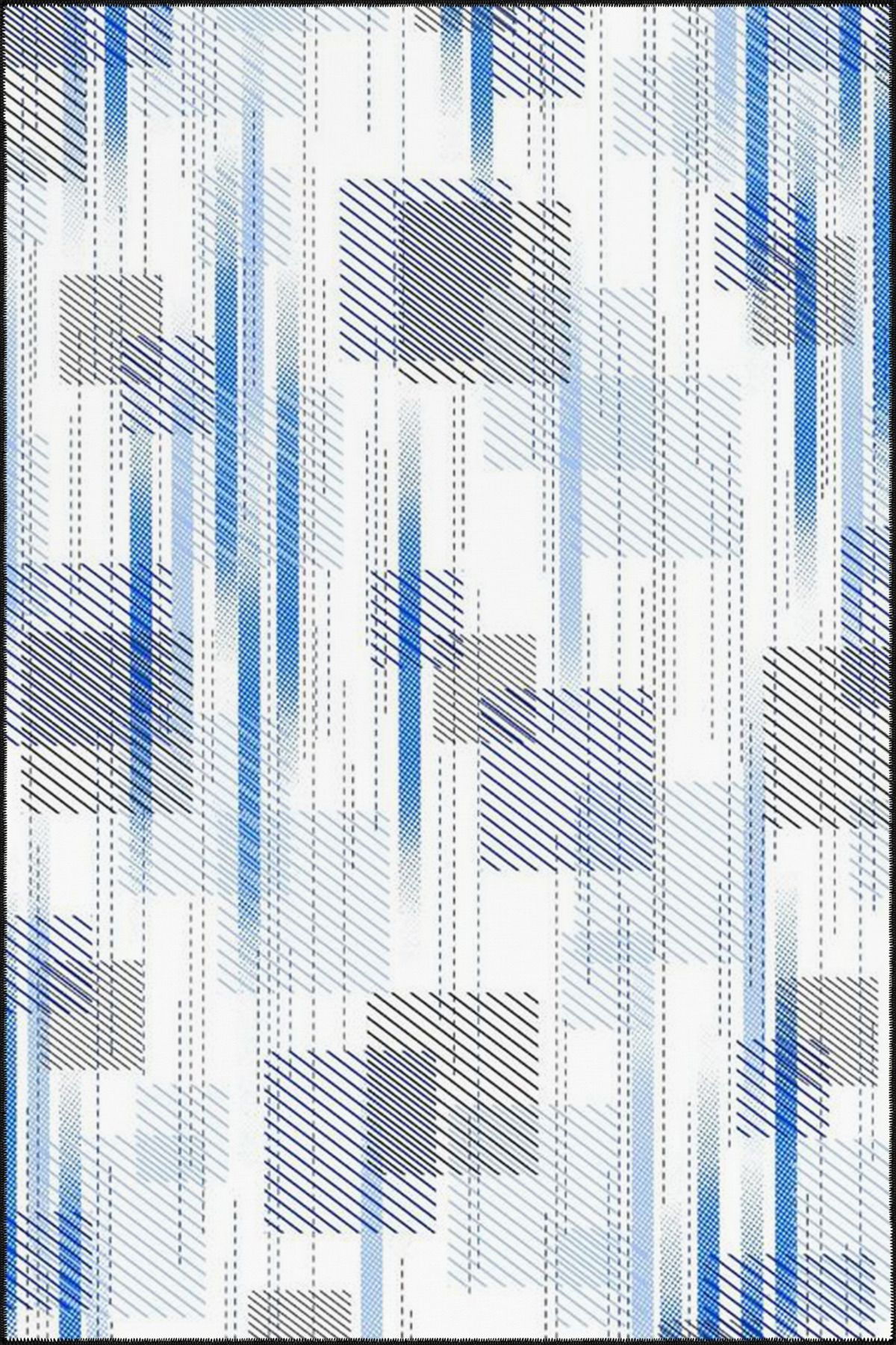 Mavi Beyaz Kareli Geometrik Temalı Dokuma Taban Halı ve Yıkanabilir Halı miravip9825