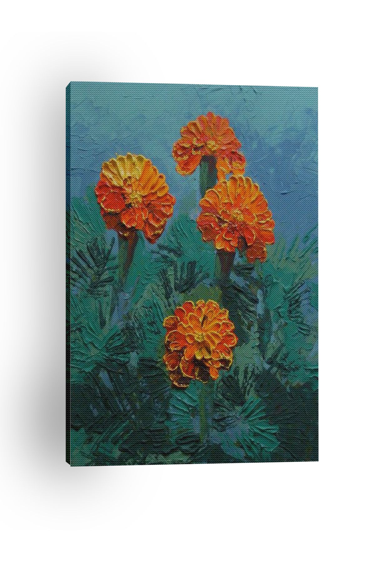 Kanvas Tablo Turuncu Çiçek Temalı Desenli Modern Tablo