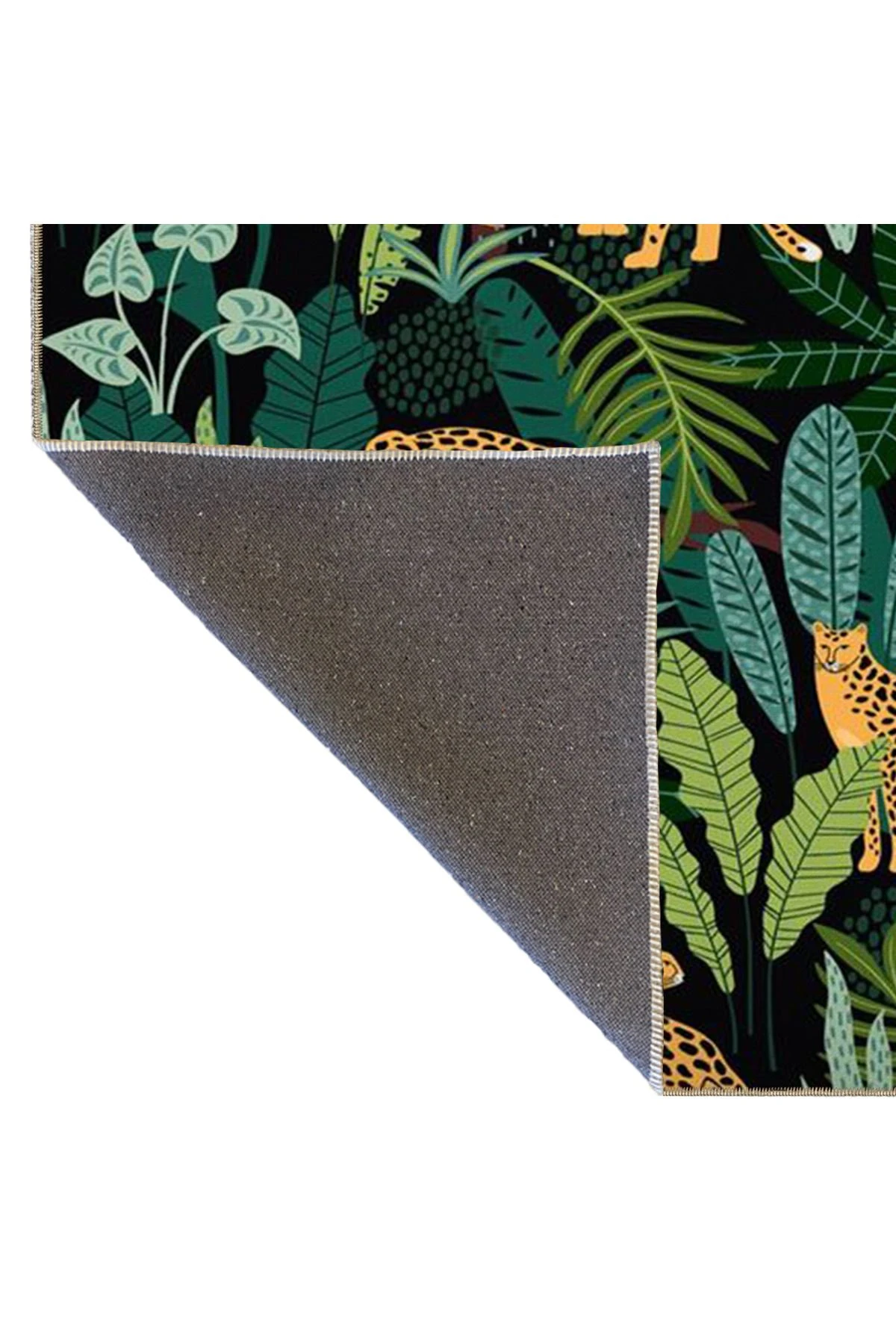 Siyah Yeşil Temalı Lepar ve Ağaç Desenli Modern Dekoratif Halı 3574