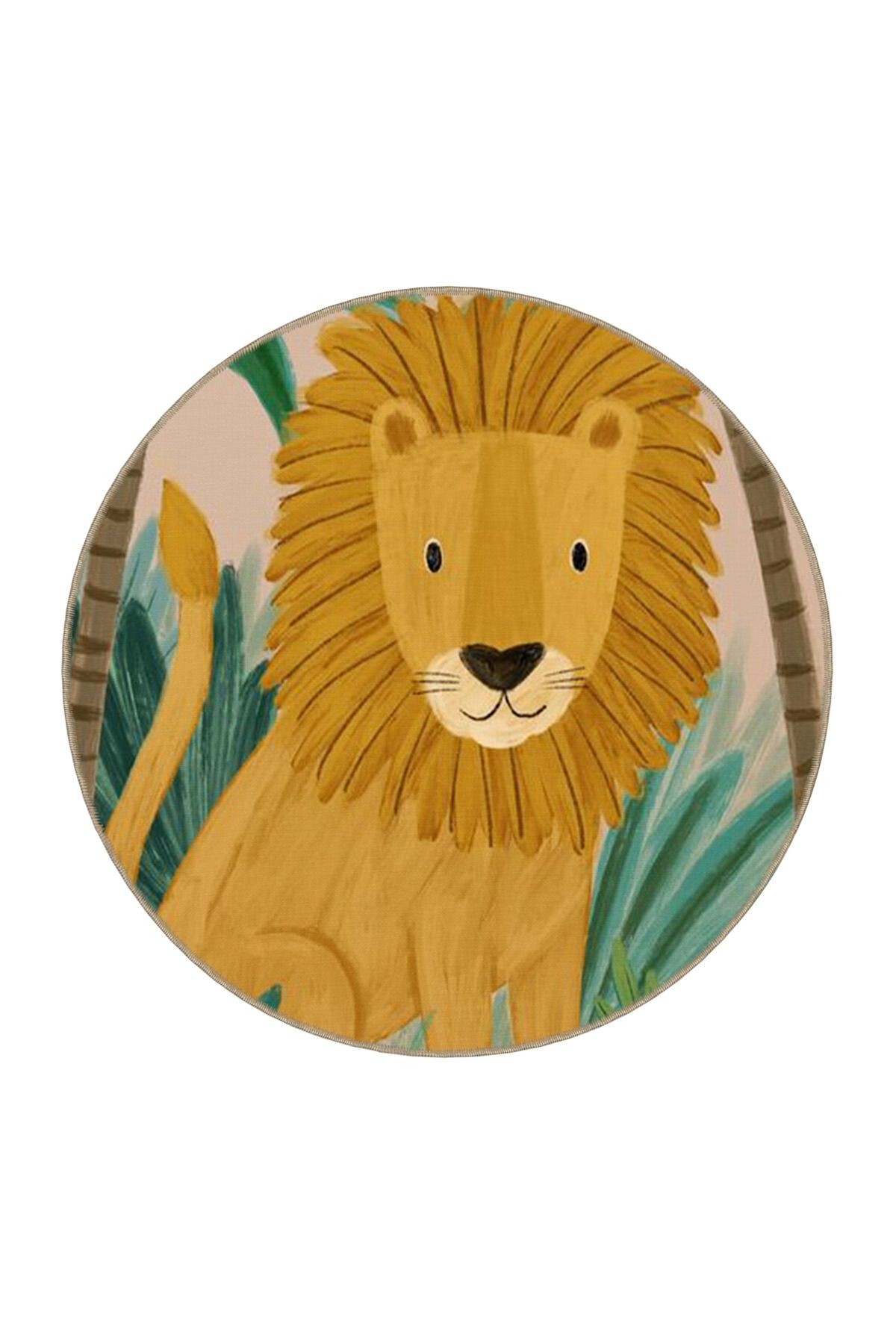 Orman Temalı Aslan ve Ağaç Desenli Modern Dekoratif Halı 3540