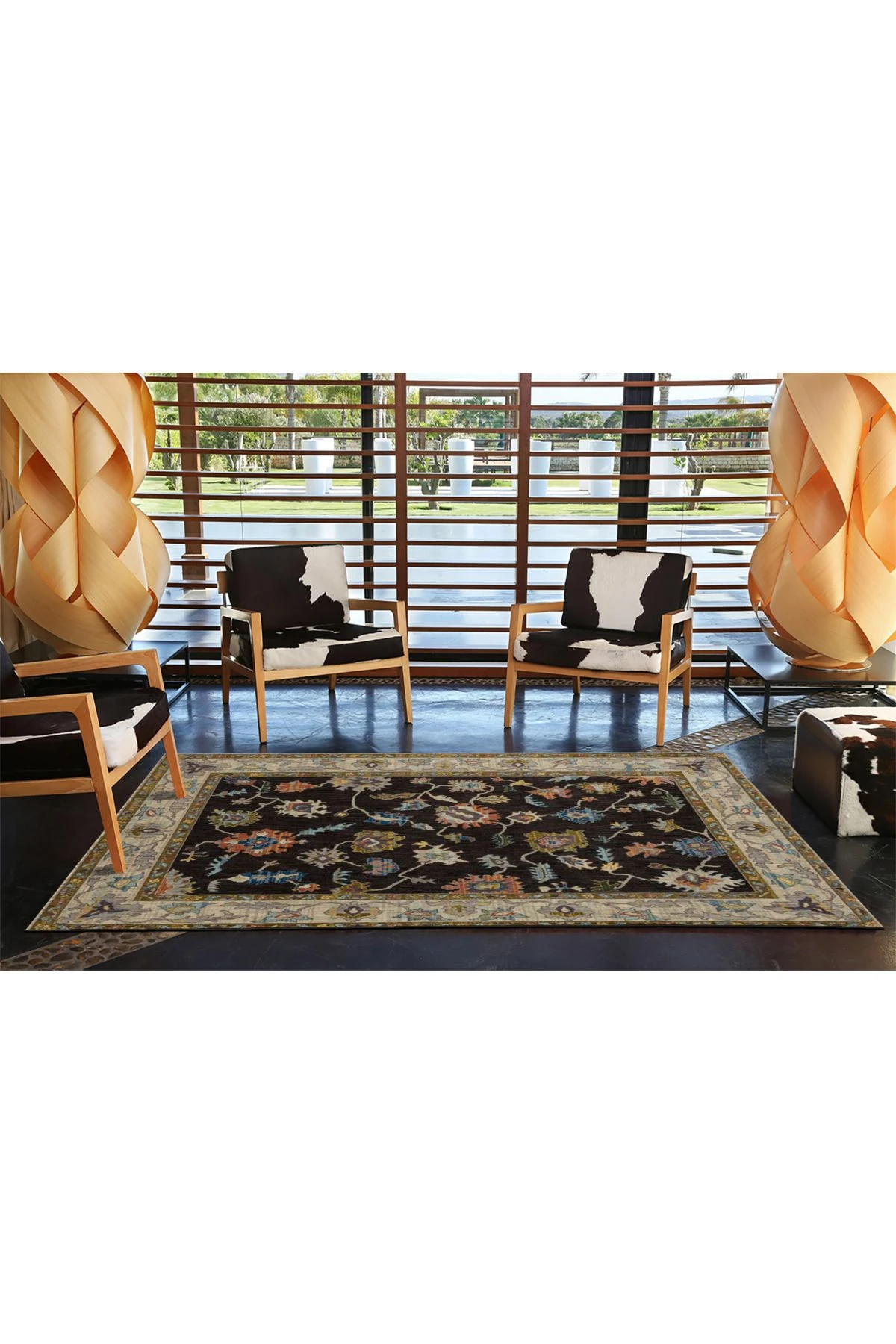 Kahverengi Bej Temalı Geleneksel Motif Çiçek Desenli Vintage Dekoratif Halı 3998