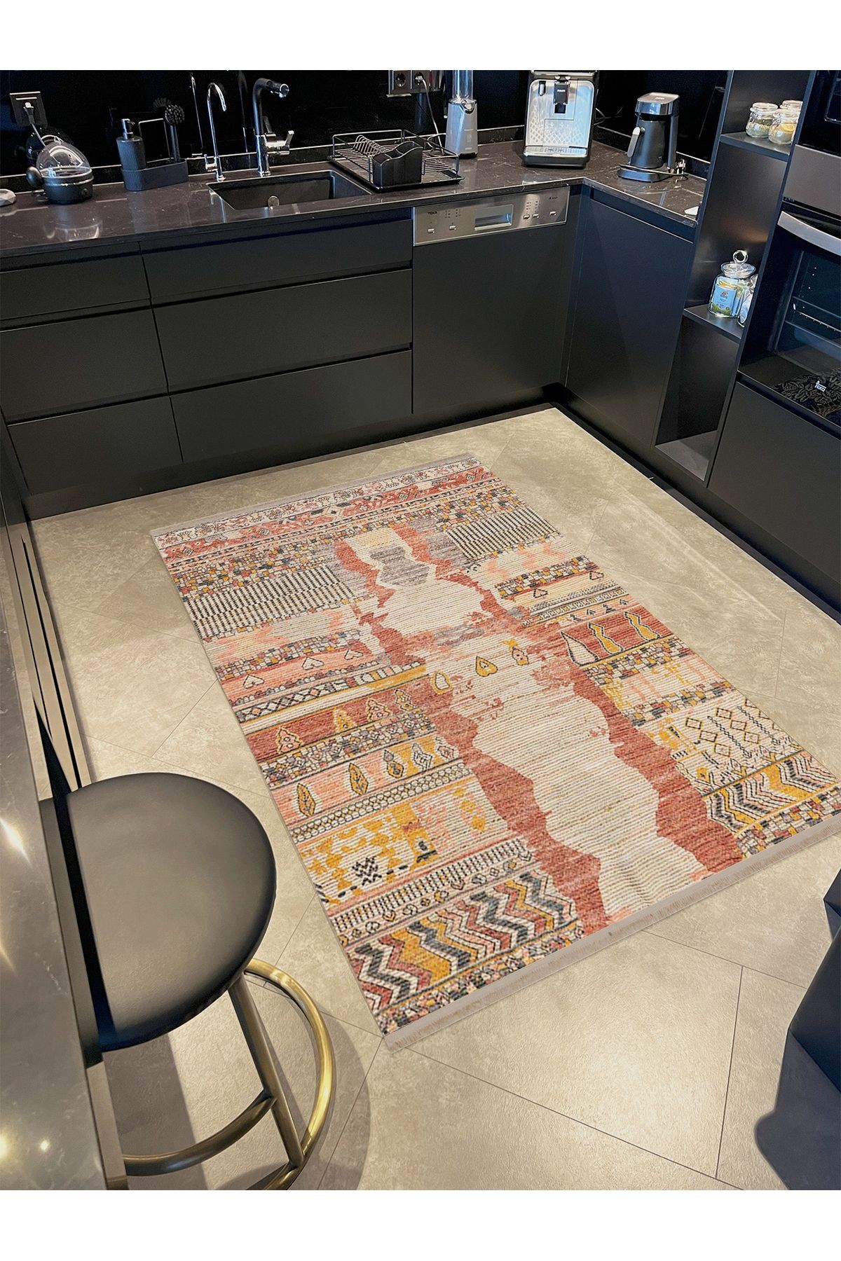 Asena Koleksiyonu Bej Tonlarda Karma Etnik Motifler Desenli Vintage Dekoratif Halı 32