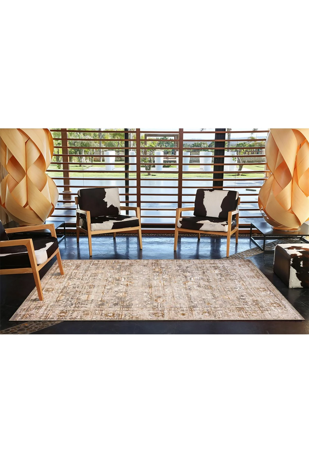 Krem Geometrik Desenli Dokuma Taban miravip816