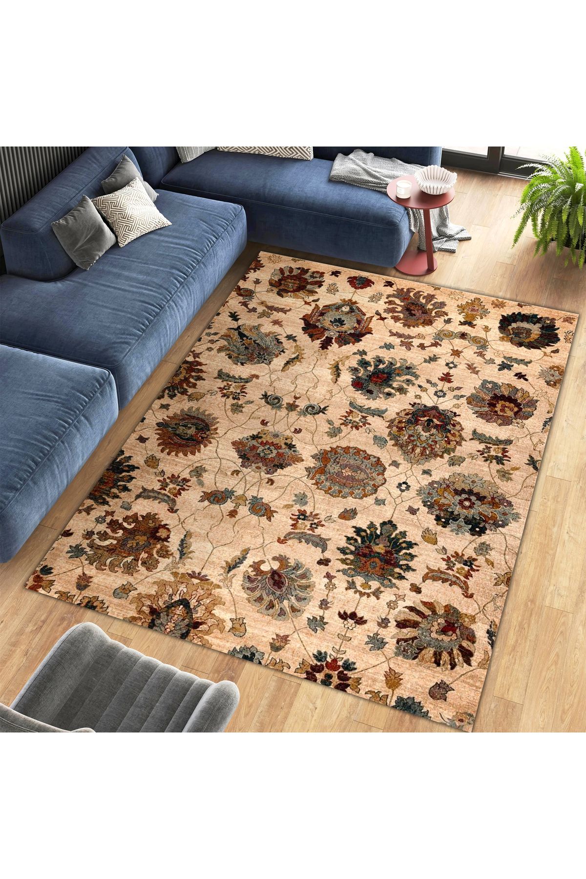 Kuzey Koleksiyonu Bej Kahve Etnik Desenli Dokuma Taban Modern Dekoratif Halı kuzey37