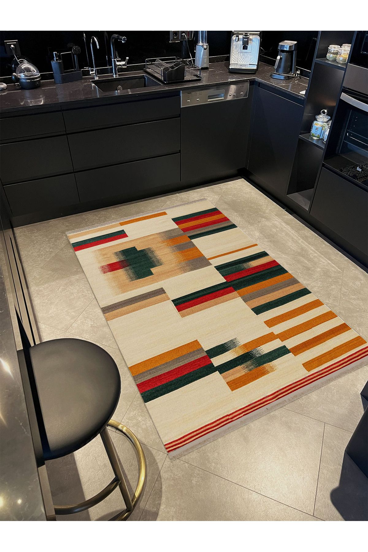 Melek Koleksiyonu Çok Renkli Çizgiler Desenli Dokuma Taban Modern Dekoratif Halı melek31