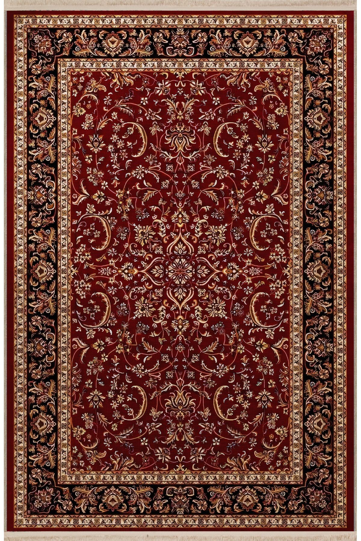 Bordo Siyah Temalı Geleneksel Motif Etnik Desenli Kreatif Vintage Dekoratif Halı 2545