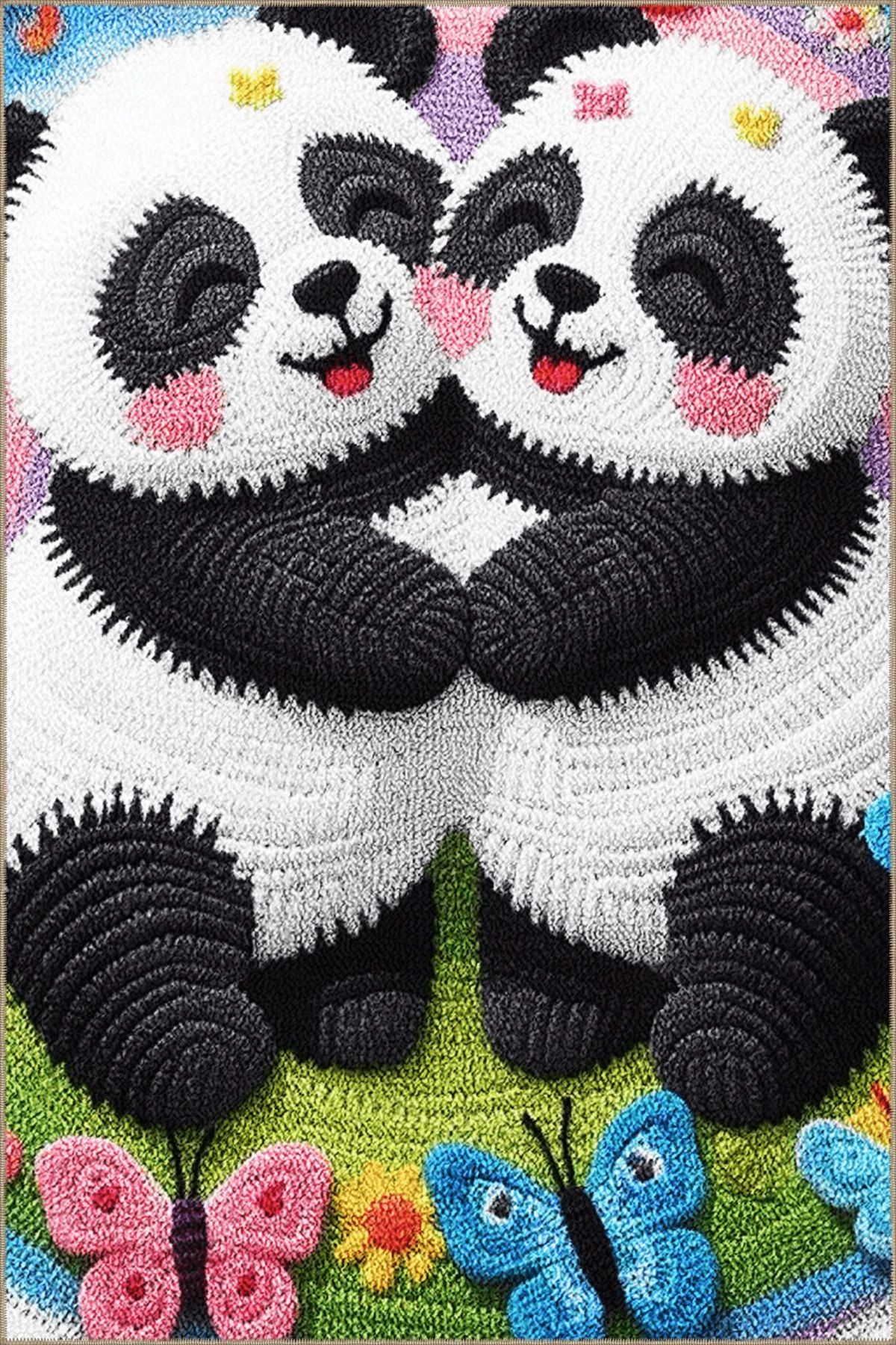 Çizgi Karakter Tema Çok Renkli Sevimli Panda Desenli Kreatif Modern Dekoratif Halı 5102