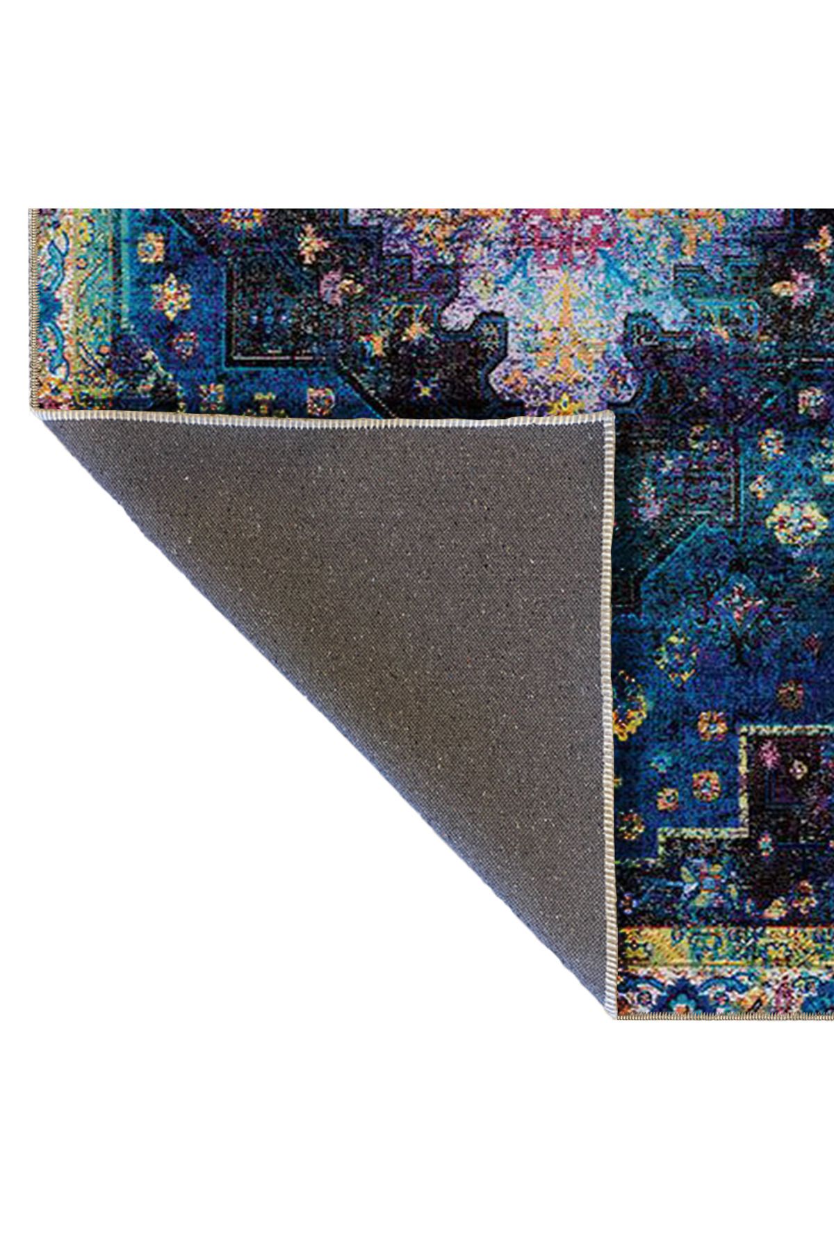 Lacivert Temalı Geleneksel Motif Desenli Etnik Vintage Dekoratif Halı 4869