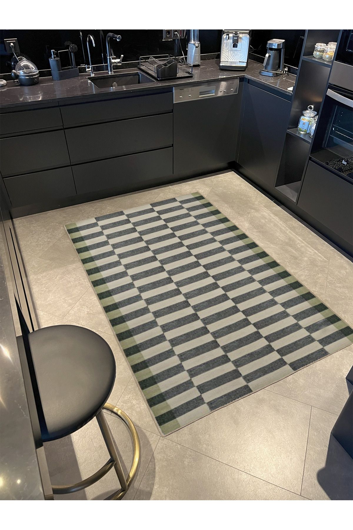 Gri ve Siyah Geometrik Kreatif Dokuma Taban Halı 4174