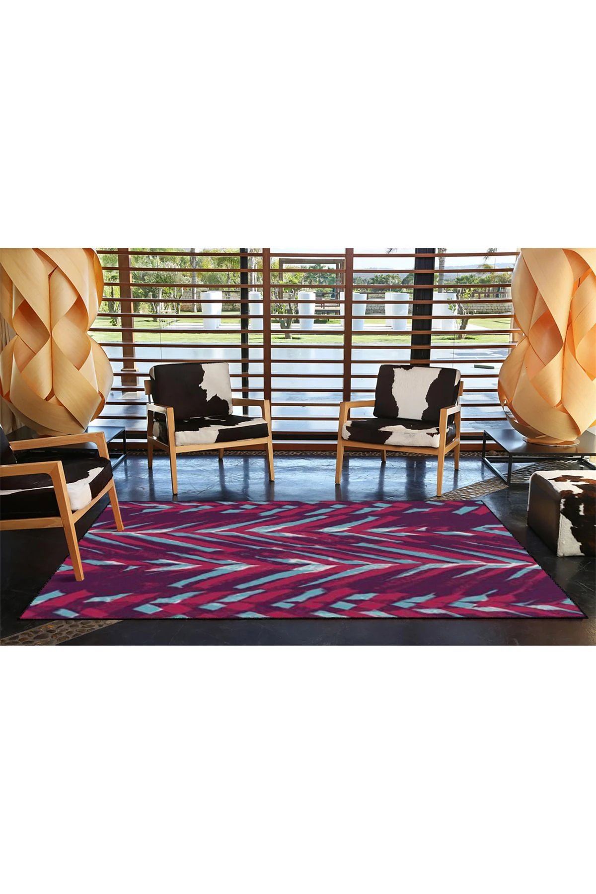 Mor Çapraz Etnik Geometrik Desenli Dekoratif Yıkanabilir Halı miravip8465