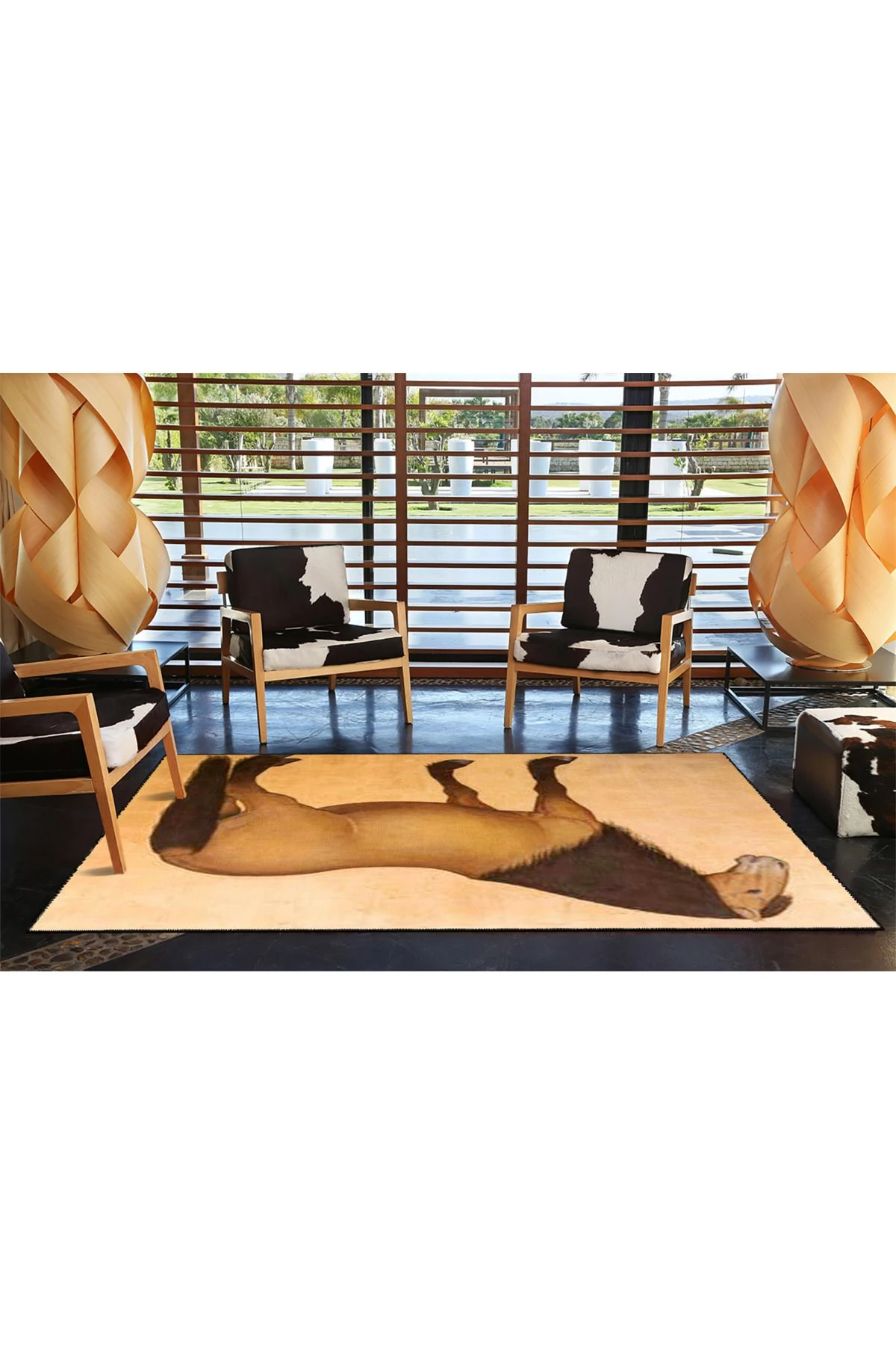 Animal Kahverengi Tonlarda Horse Desenli Dekoratif Halı miravip732