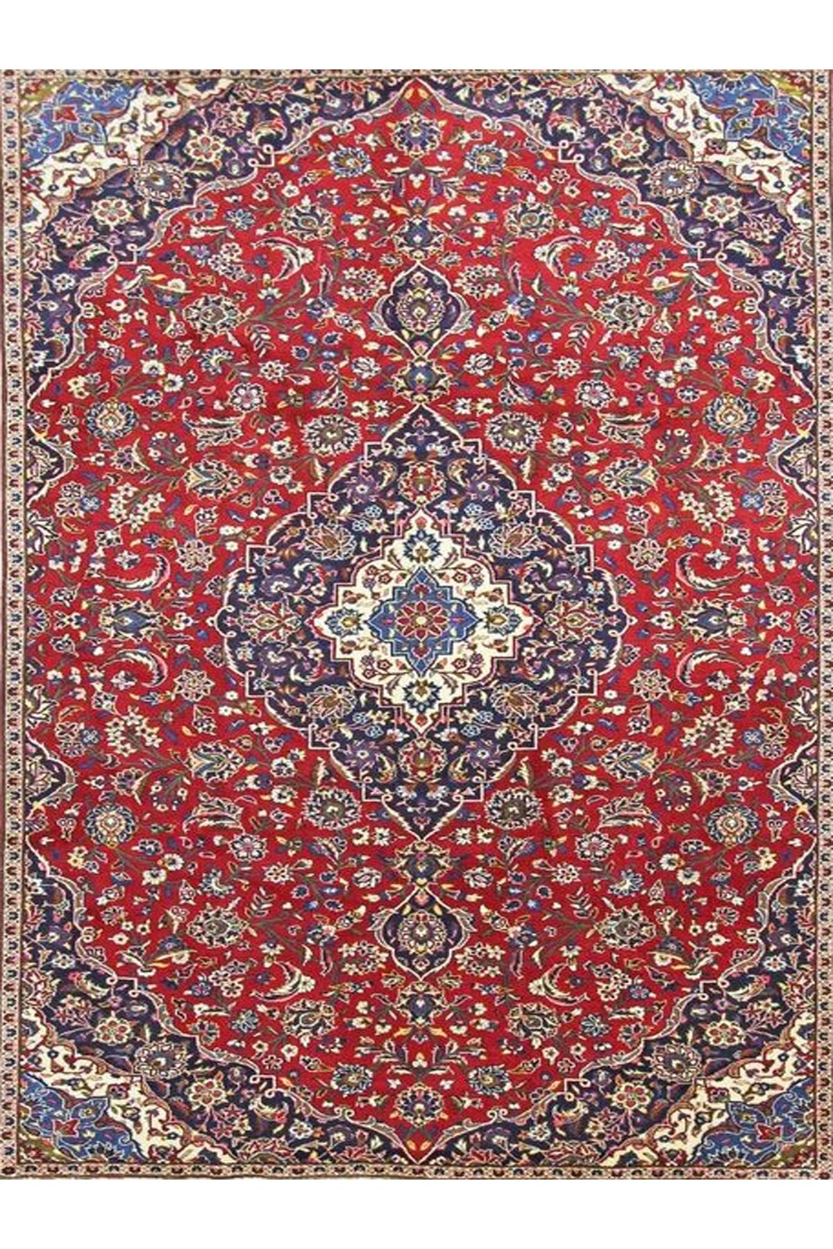 Kırmızı Lacivert Etnik Desenli Dokuma Taban Dekoratif Halı