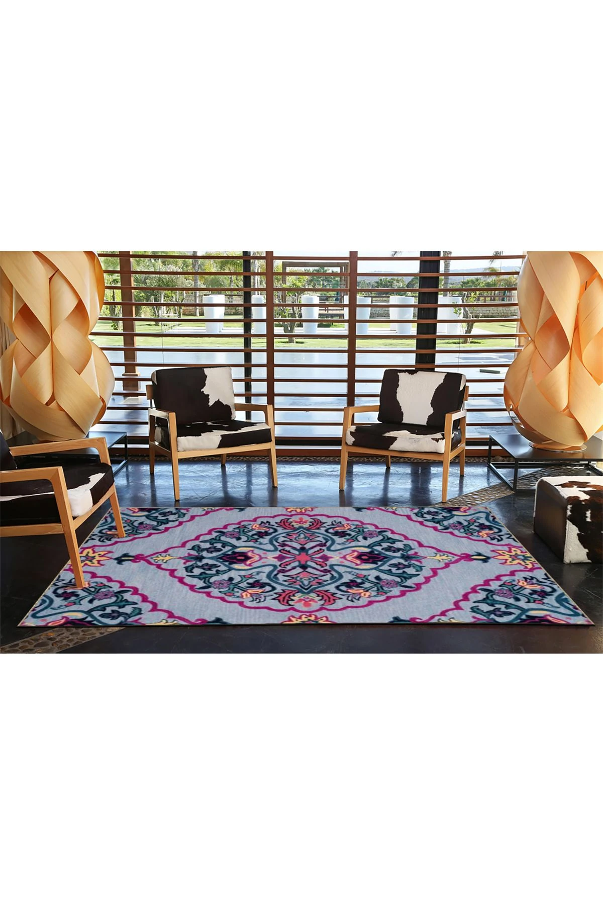 Gri Pembe Temalı Geleneksel Motif Desenli Vintage Dekoratif Halı 4665