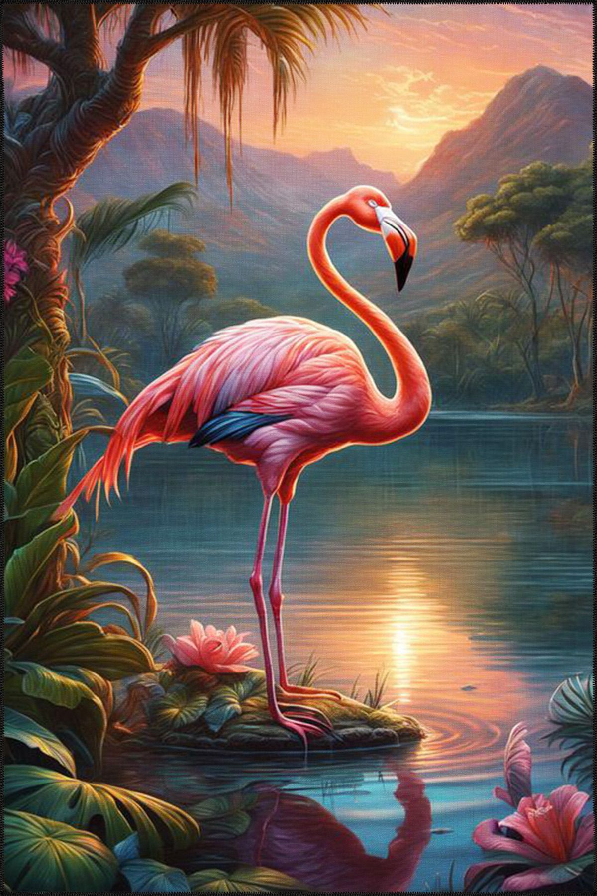 Pembe Flamingo Desenli Dokuma Taban ve Dekoratif Halı miravip404