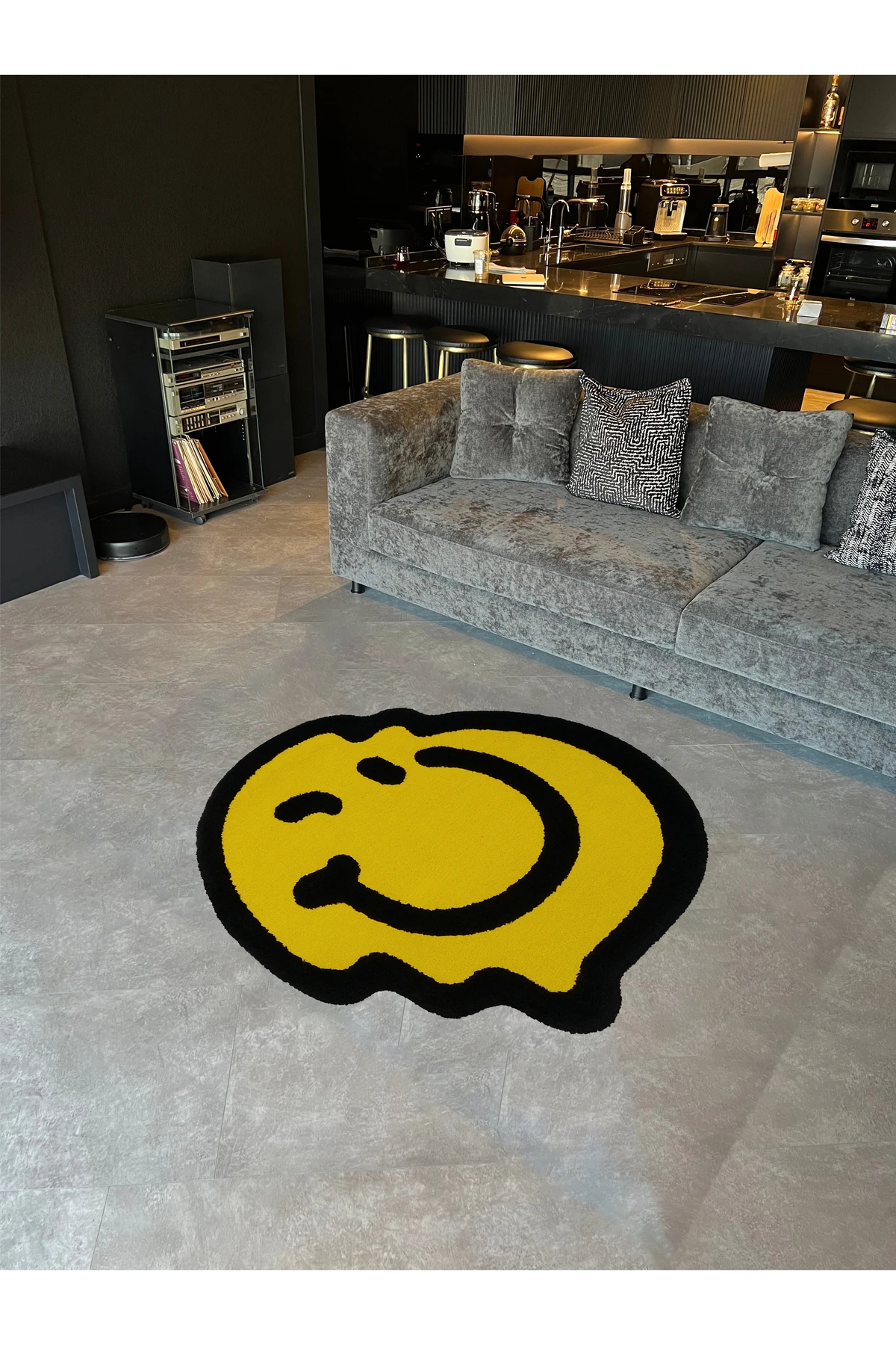 MOSSO Sarı Güler Yüz Emojisi Desenli Dokuma Taban Modern Dekoratif Halı mosso342