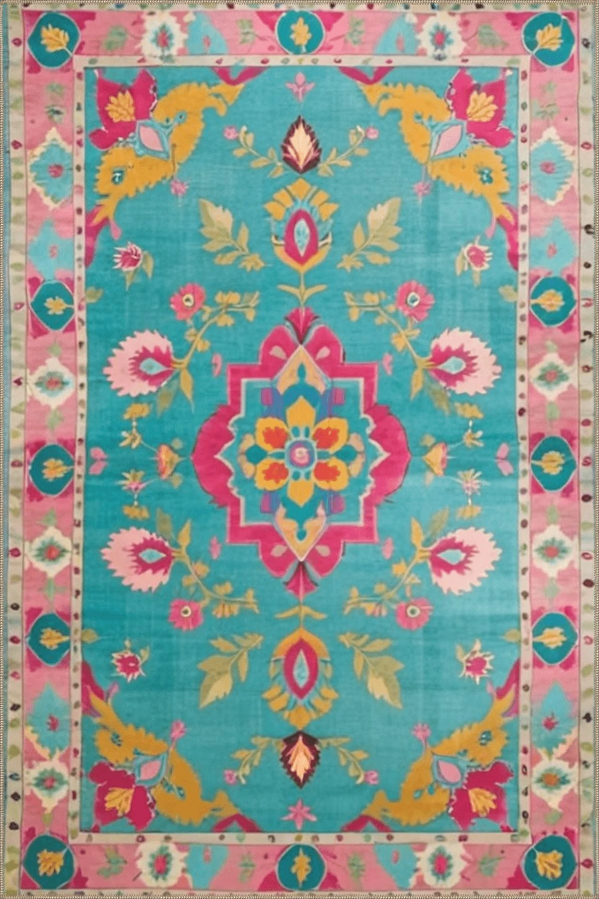 Paris Koleksiyonu Açık Mavi ve Pembe Tema Geleneksel Motif Desenli Vintage Dekoratif Halı 110