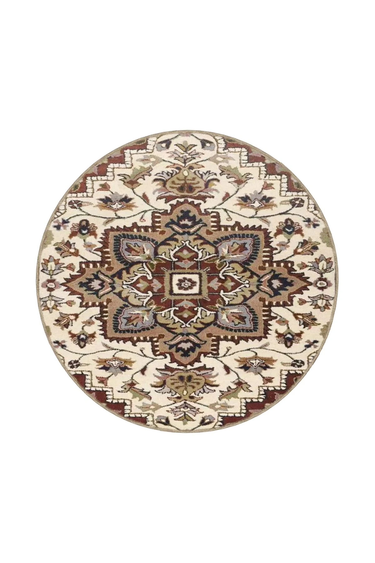 Krem Kahvrengi Renkli Geometrik Modern Desenli Dokuma Taban miravip855