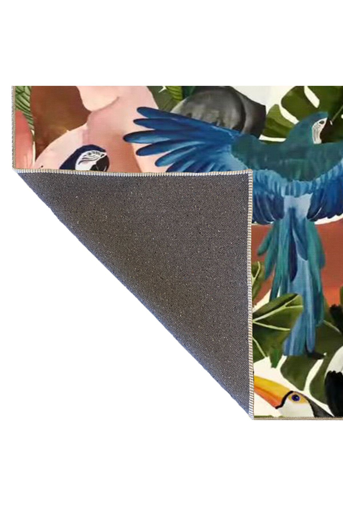 Çok Renkli Karma Kuş Balık ve Çiçek Desenli Modern Dekoratif Halı 3566