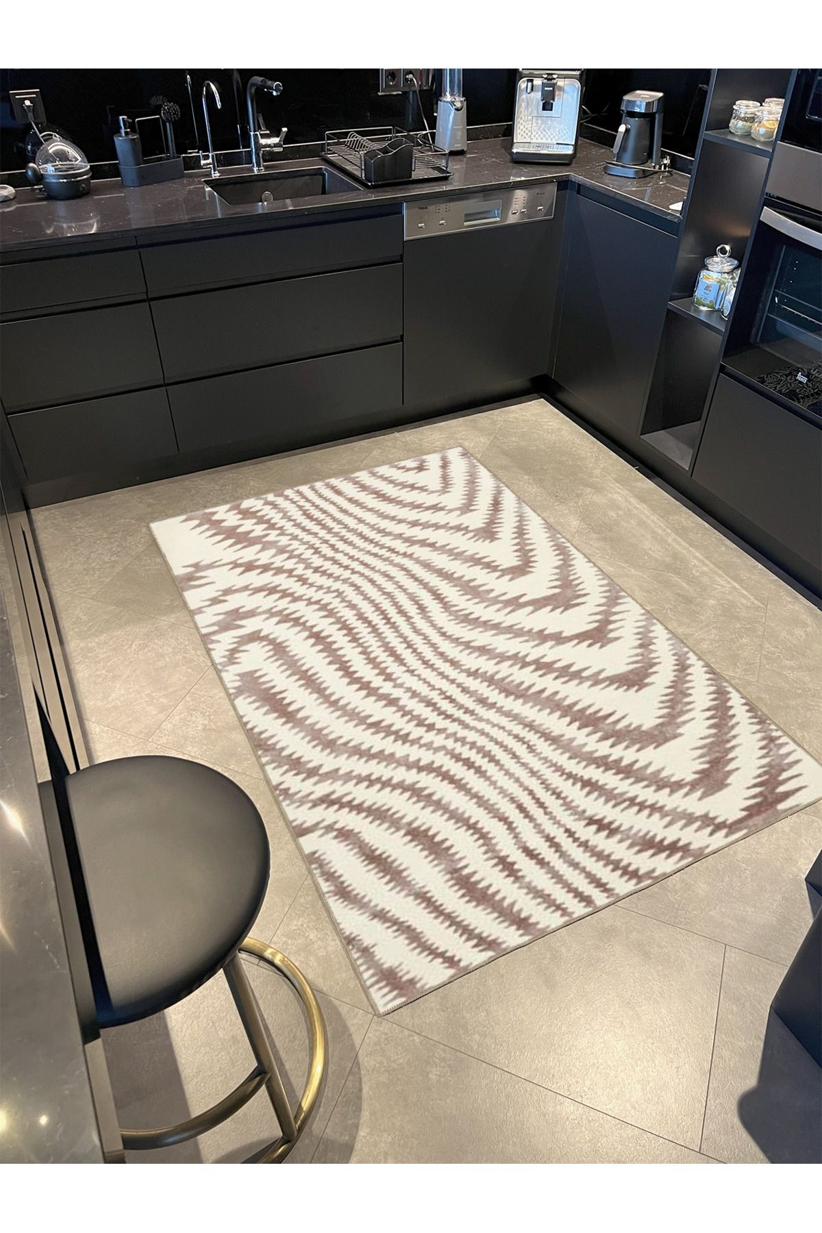 Gri Krem Çapraz Modern Dokuma Taban Halı miravip481