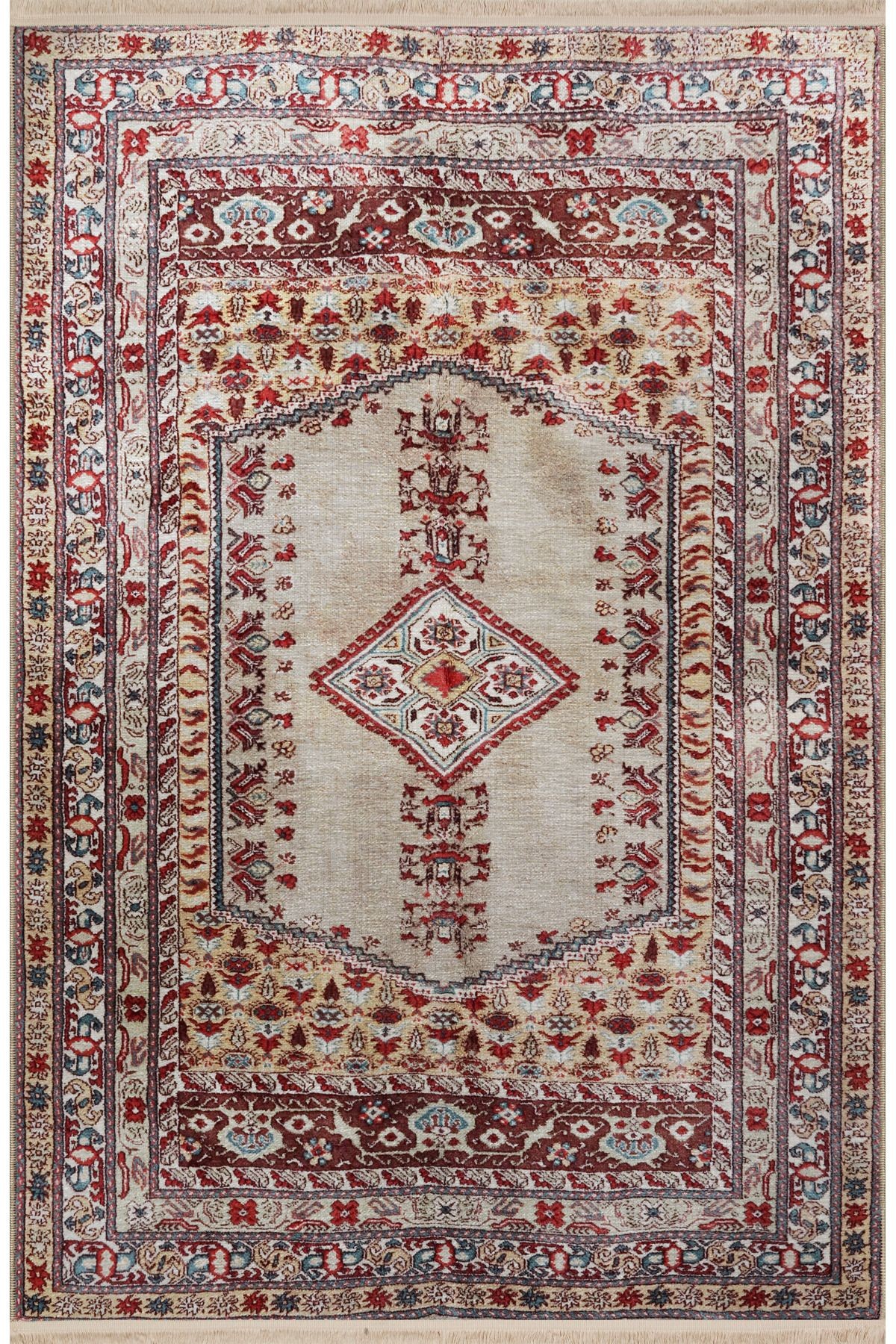 Açık Ton Çok Renkli Geleneksel Motif Etnik Desenli Vintage Dekoratif Halı 2463