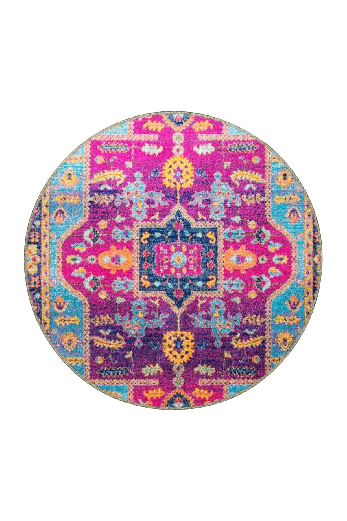 Mavi Pembe Temalı Geleneksel Motif Desenli Vintage Dekoratif Halı 3851
