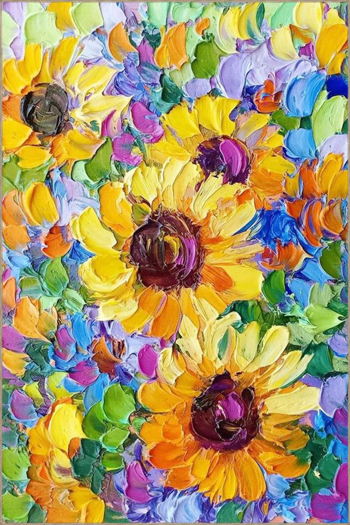 Floral Sarı Beyaz Açan Çiçekli Desenli Dekoratif ve Dokuma Taban Yıkanabilir Halı miravip8855