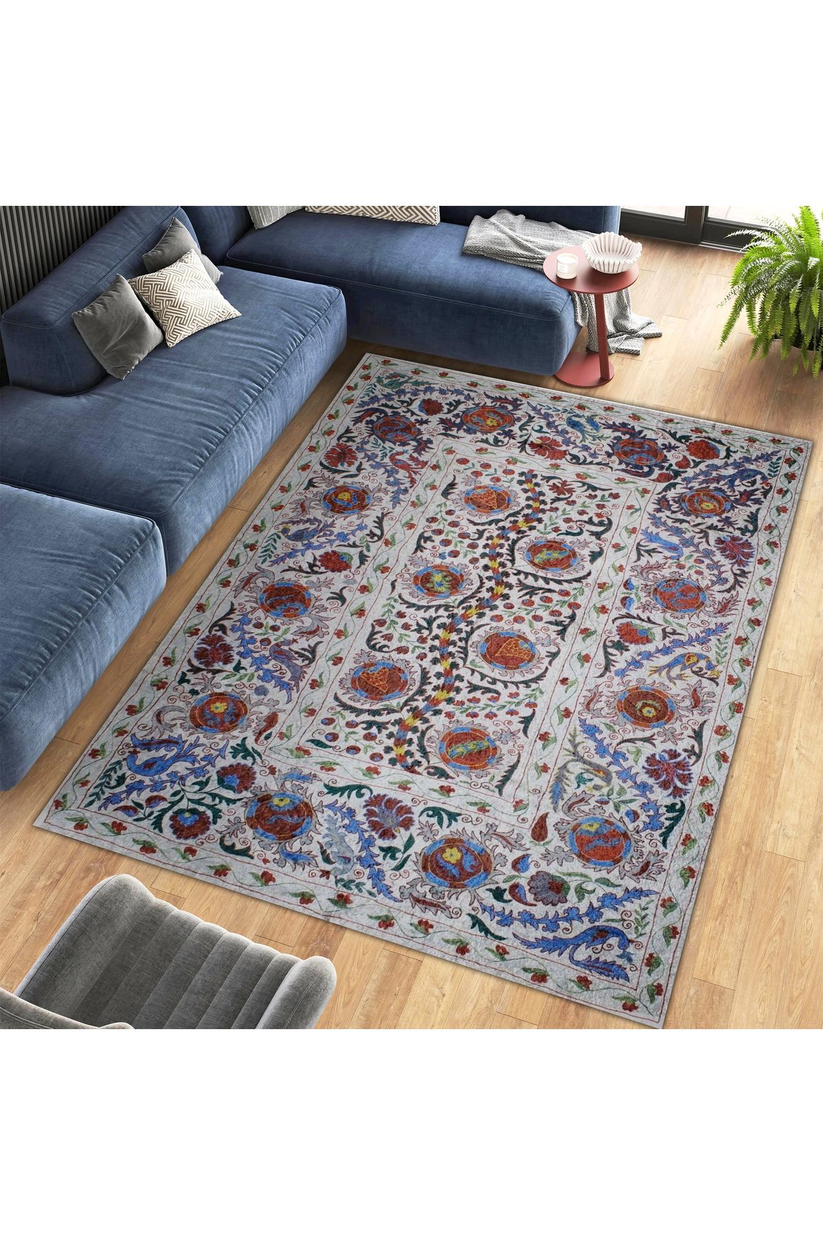 Mete Koleksiyonu Çok Renkli Floral Motifler ve Sarmaşık Desenli Vintage Dekoratif Halı 20