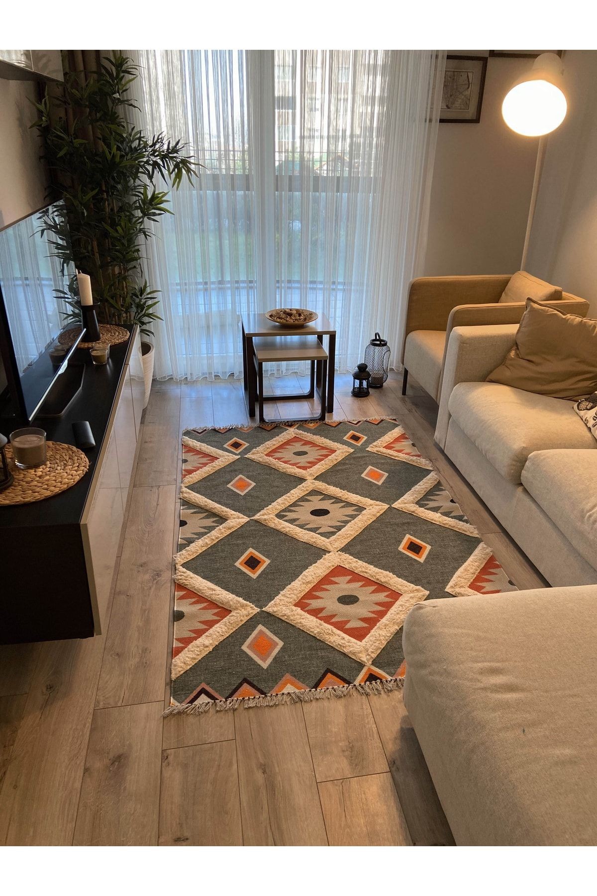 Rustik Green 4018 Çok Renkli Modern Kilim