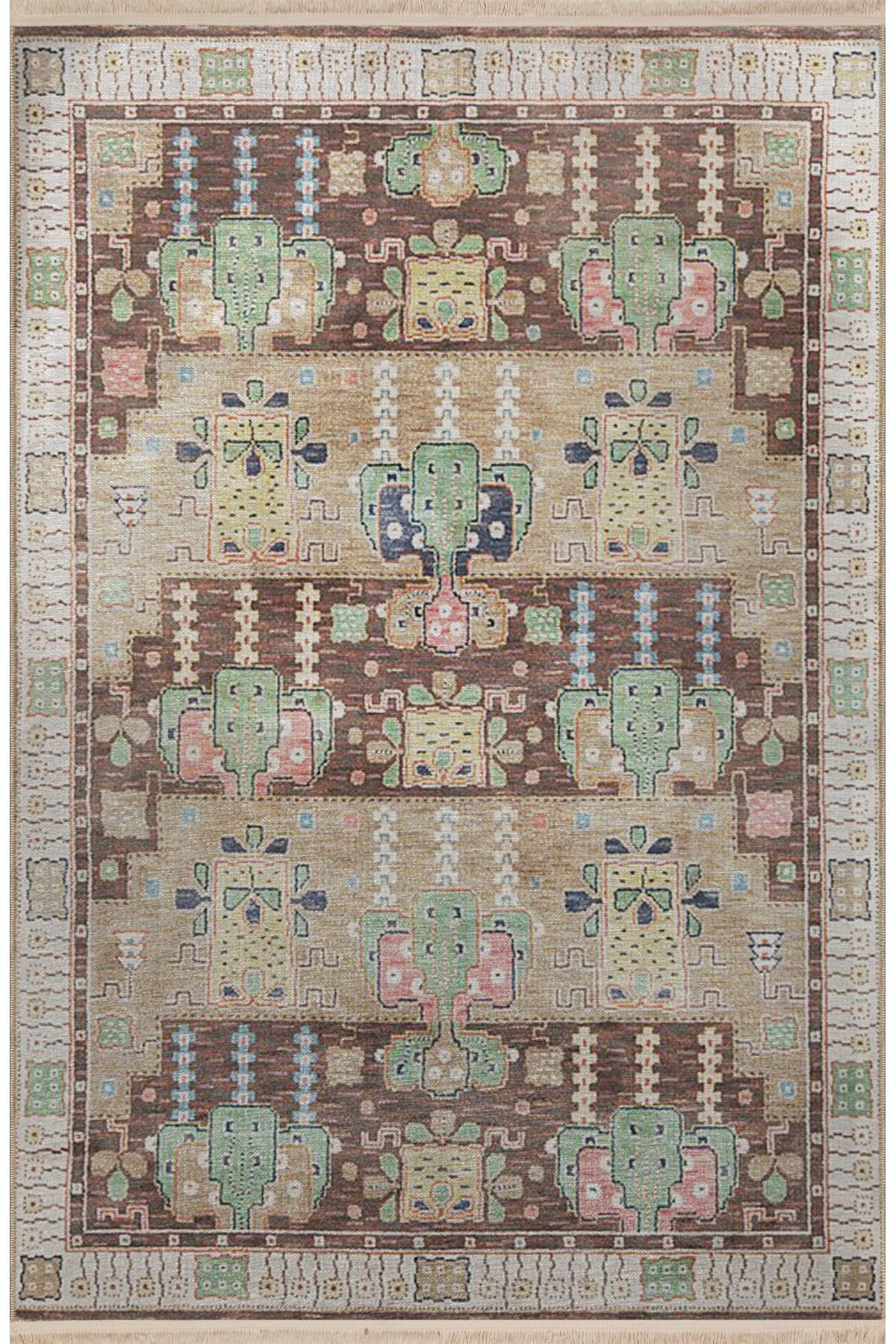Çok Renkli Etnik Geleneksel Motif Desenli Kreatif Vintage Dekoratif Halı 2800