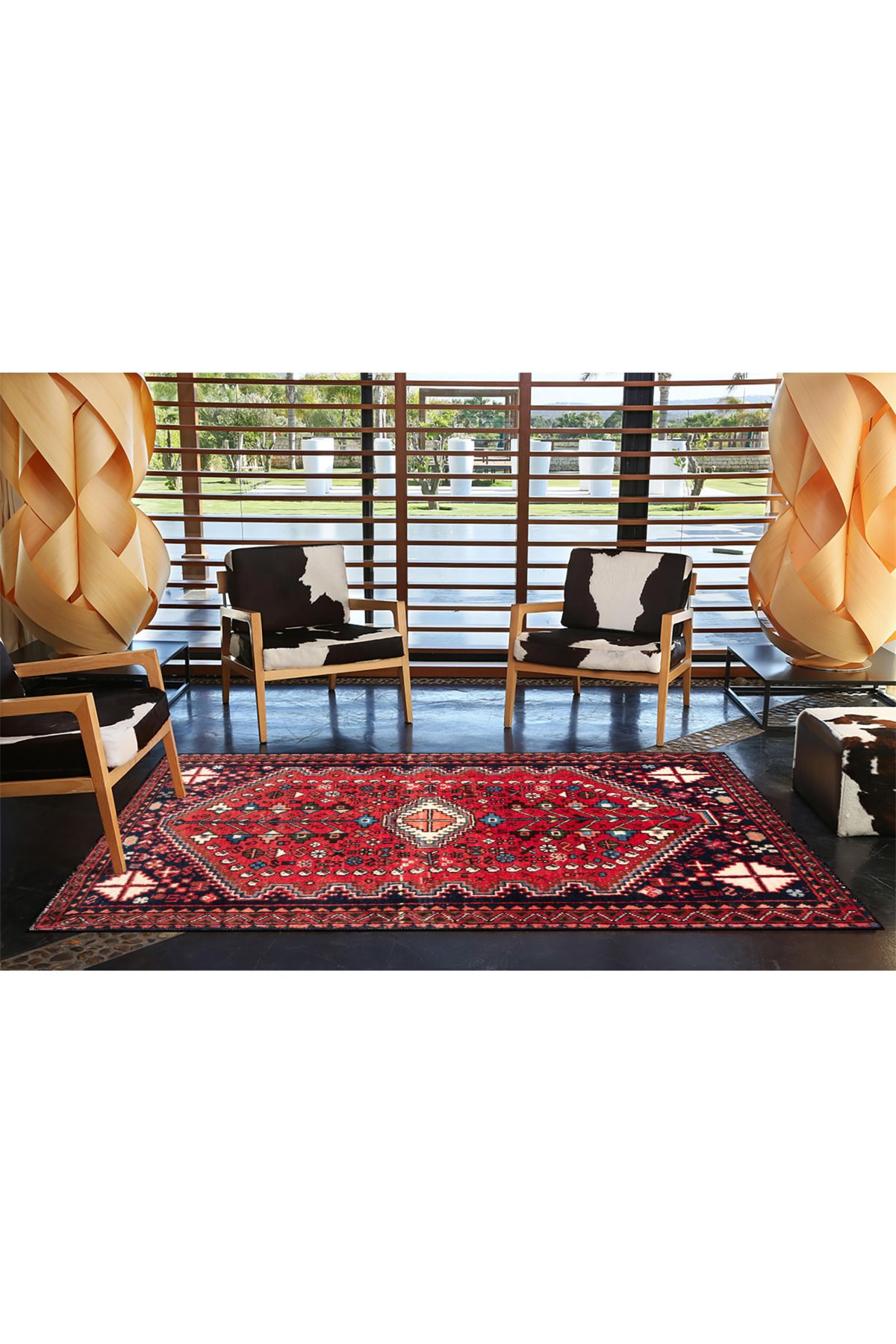 Kırmızı Renkli Baklava Geleneksel Modern Dokuma Taban ve Dekoratif Halı miravip105